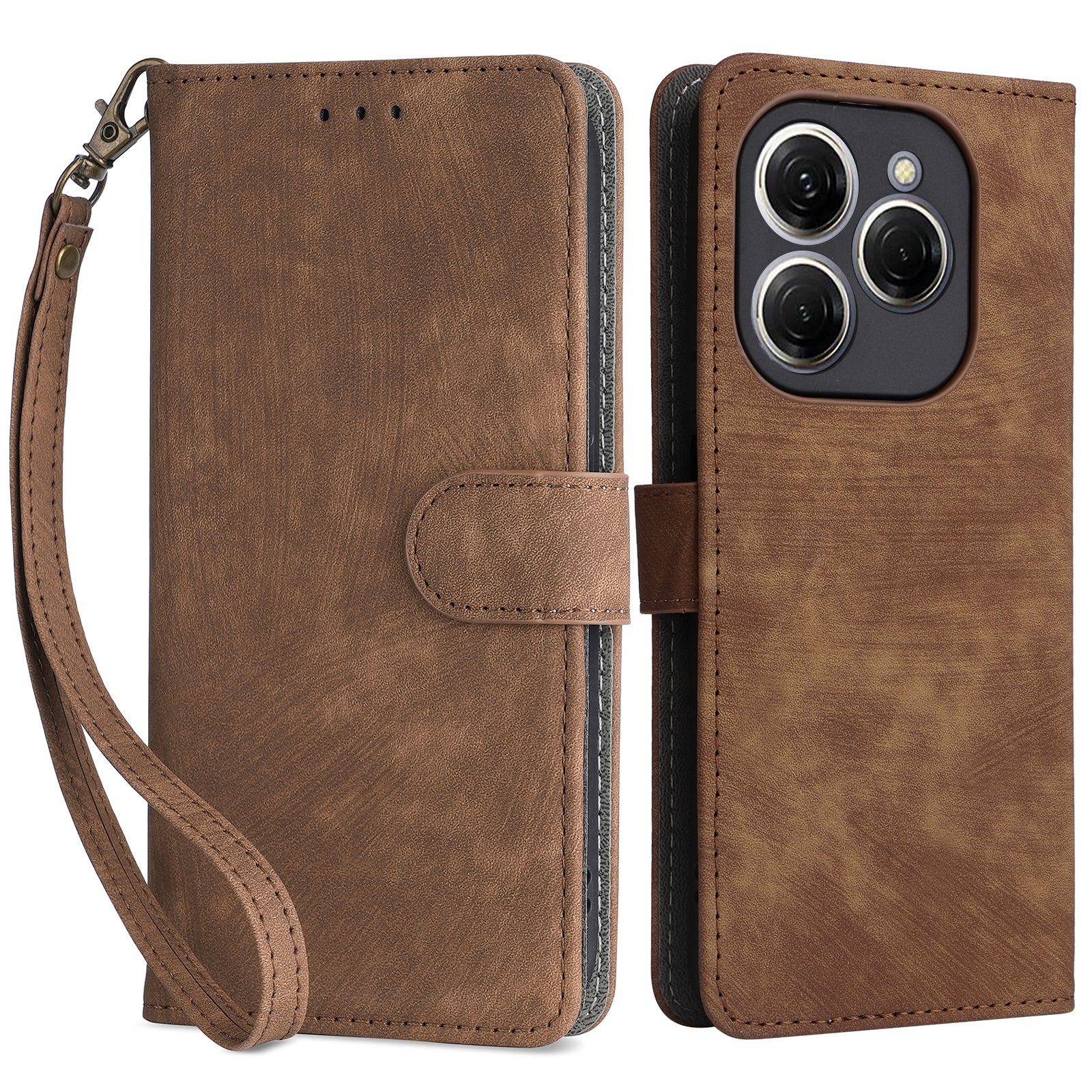 For Transsion Tecno Spark 20 Pro KJ6 Case RFID Blocking PU Leather+TPU Cell Phone Cover with Strap - Purple
