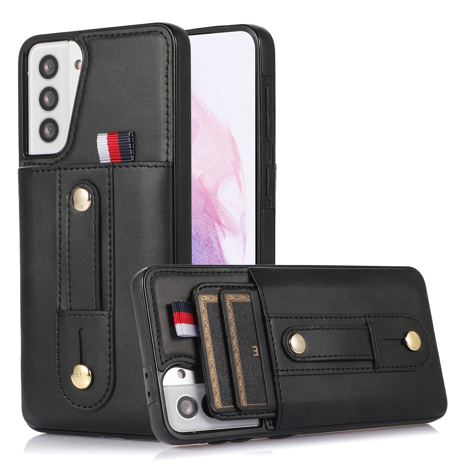 For Samsung Galaxy S21+ 5G Cell Phone Case Retro PU Leather+TPU Cover with Hidden Card Holder - Black