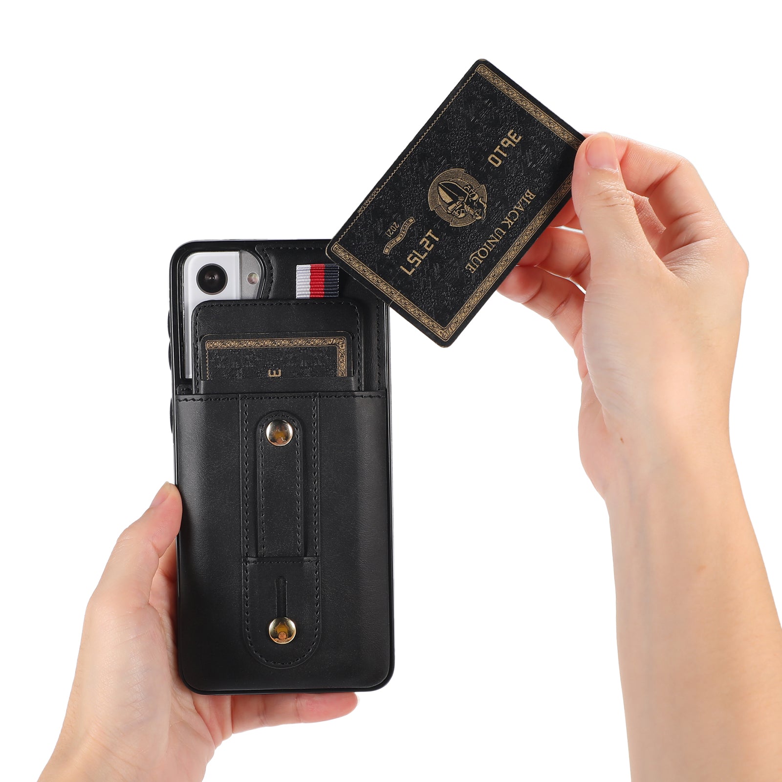 For Samsung Galaxy S21+ 5G Cell Phone Case Retro PU Leather+TPU Cover with Hidden Card Holder - Black