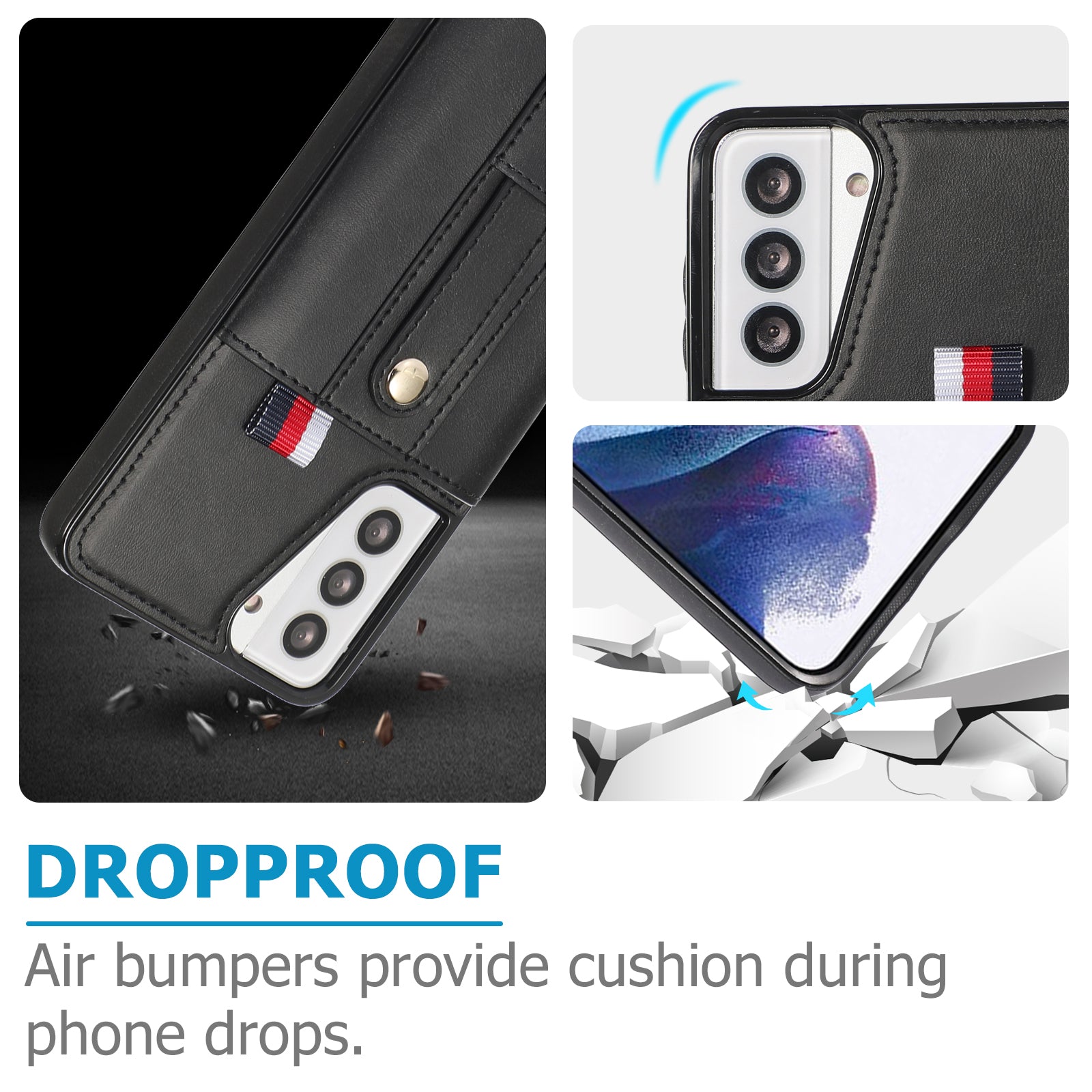 For Samsung Galaxy S21+ 5G Cell Phone Case Retro PU Leather+TPU Cover with Hidden Card Holder - Black