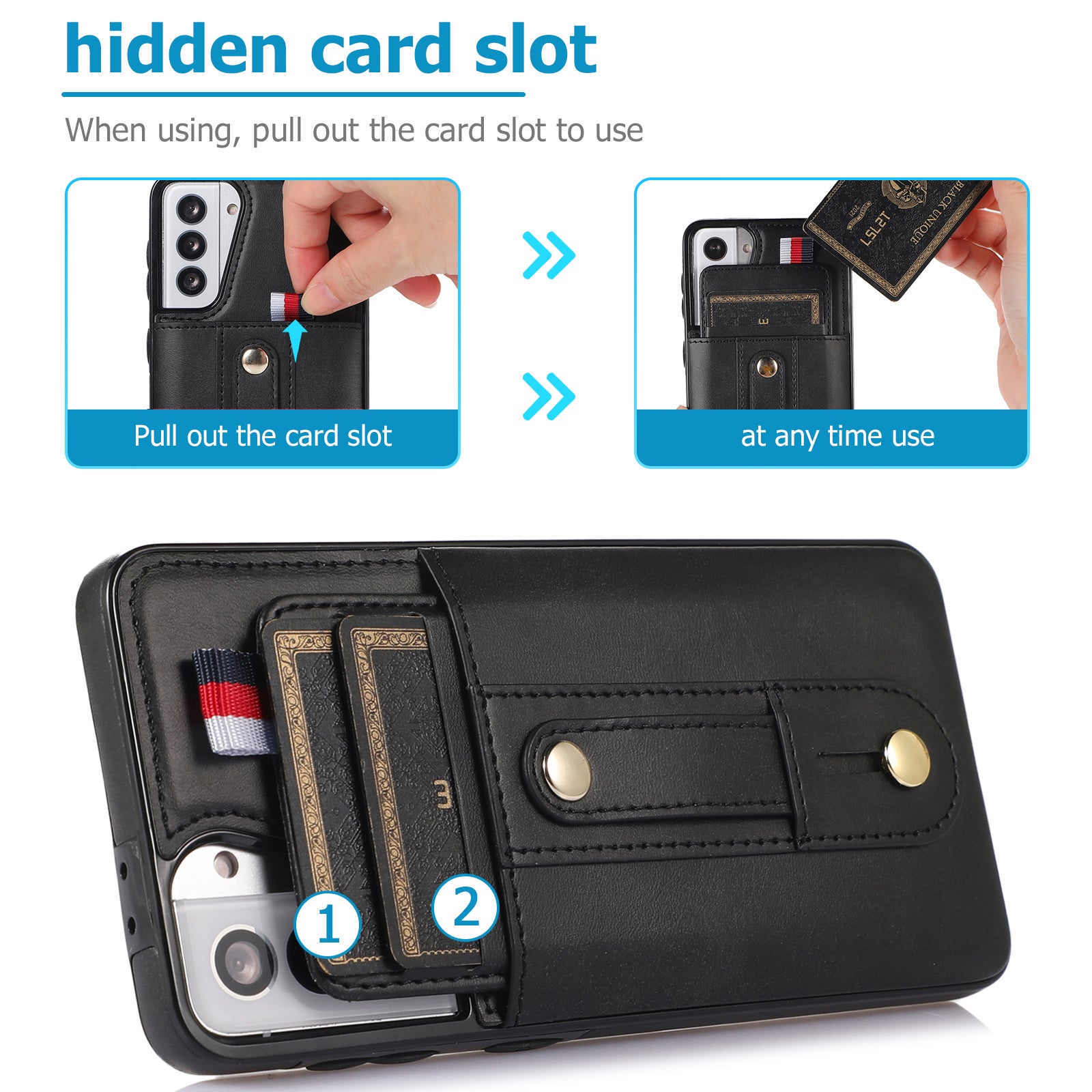 For Samsung Galaxy S21+ 5G Cell Phone Case Retro PU Leather+TPU Cover with Hidden Card Holder - Black