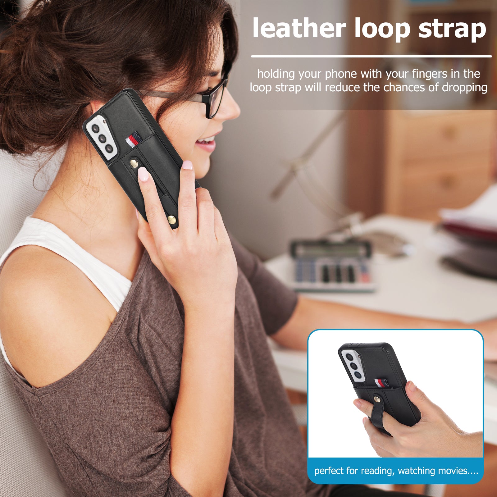 For Samsung Galaxy S21+ 5G Cell Phone Case Retro PU Leather+TPU Cover with Hidden Card Holder - Black