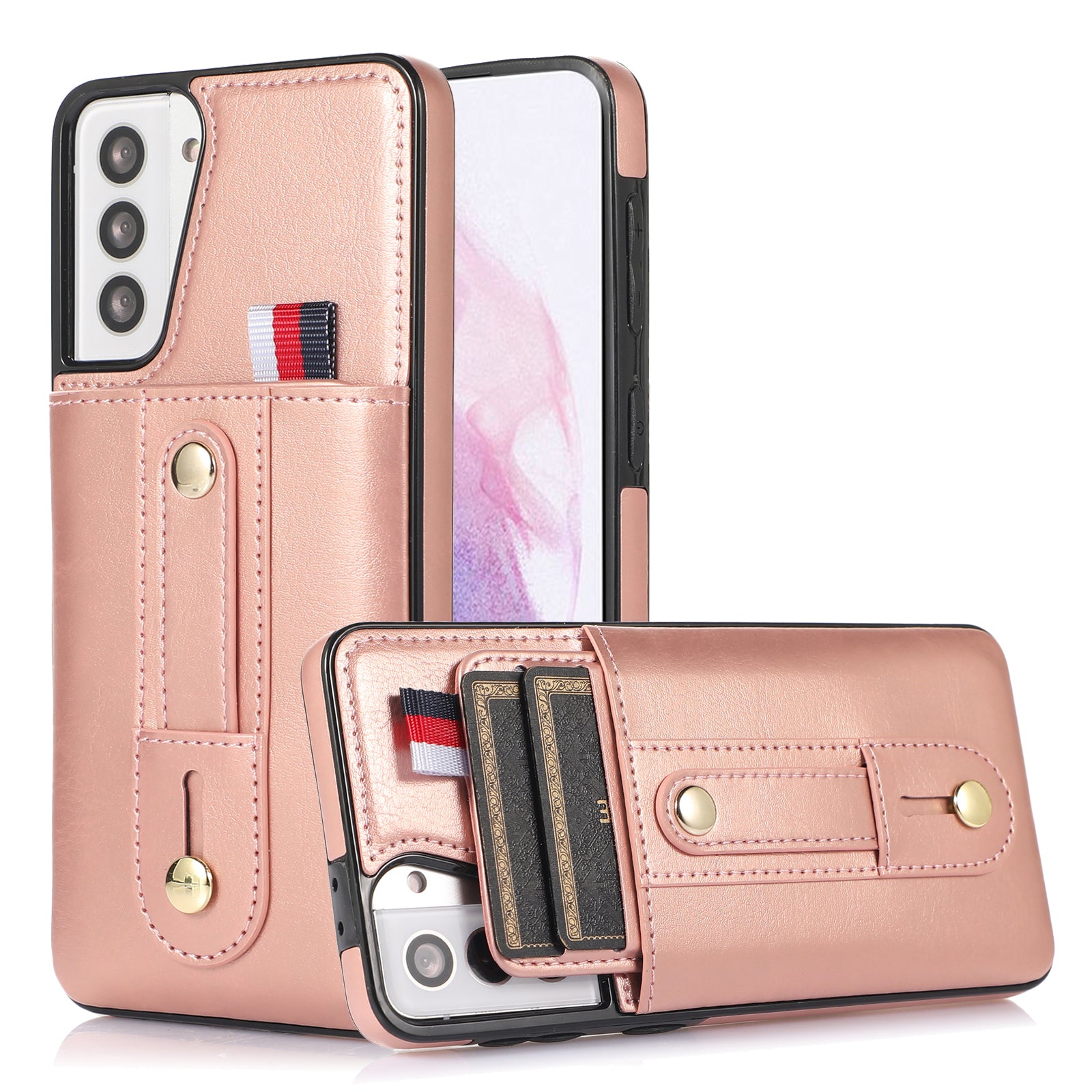 For Samsung Galaxy S21+ 5G Cell Phone Case Retro PU Leather+TPU Cover with Hidden Card Holder - Black