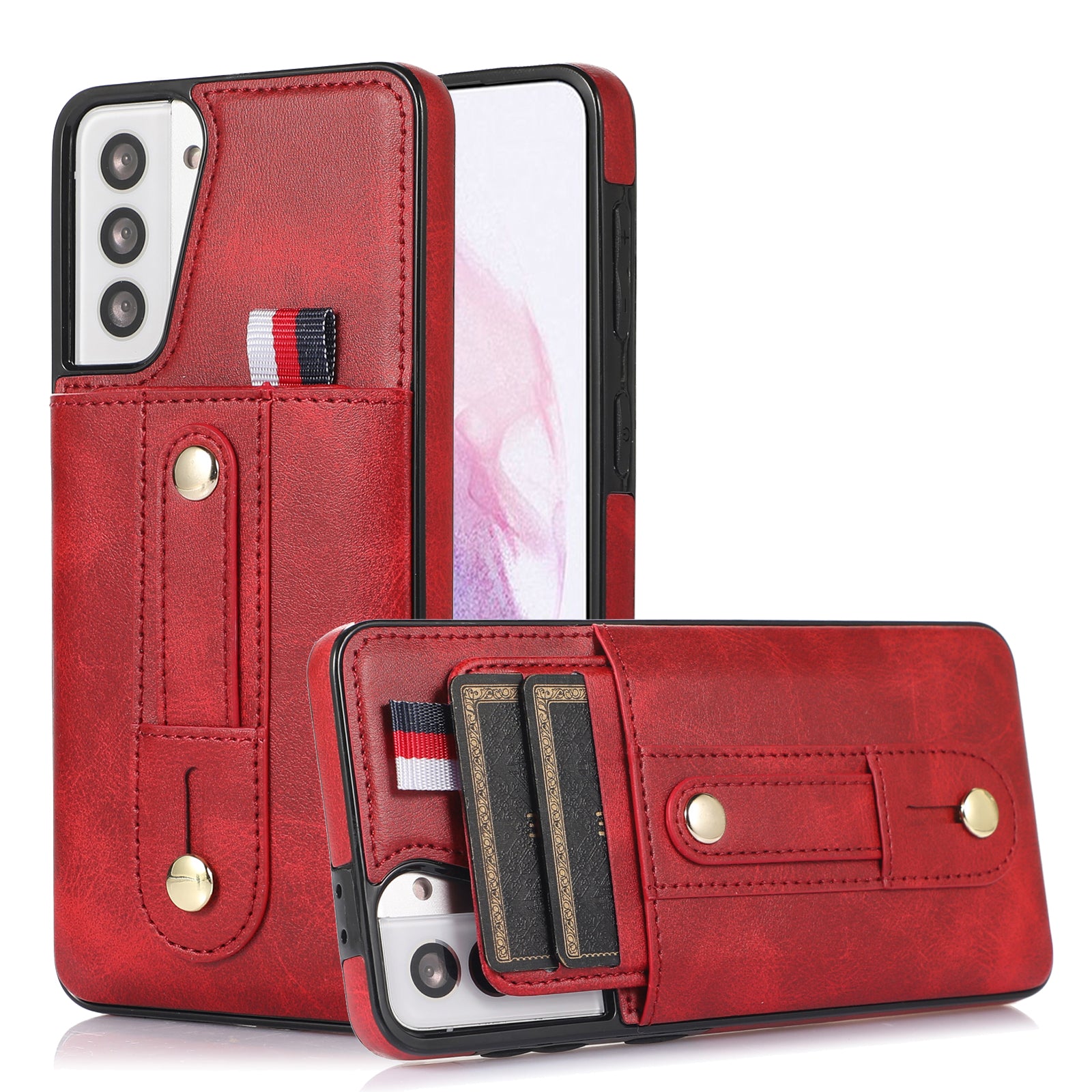 For Samsung Galaxy S21+ 5G Cell Phone Case Retro PU Leather+TPU Cover with Hidden Card Holder - Black