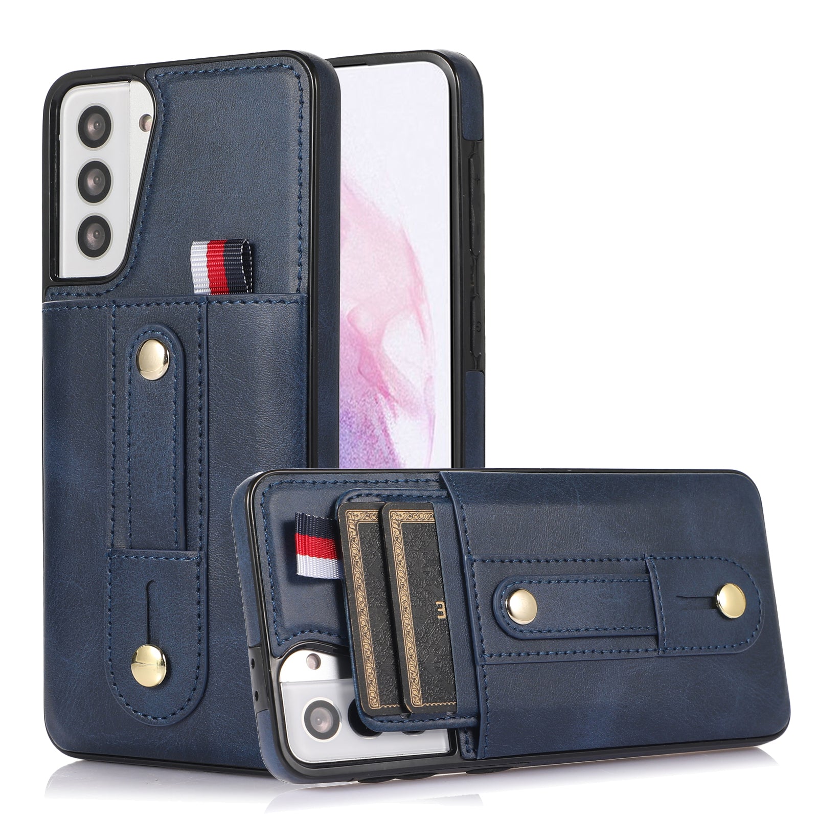 For Samsung Galaxy S21+ 5G Cell Phone Case Retro PU Leather+TPU Cover with Hidden Card Holder - Black