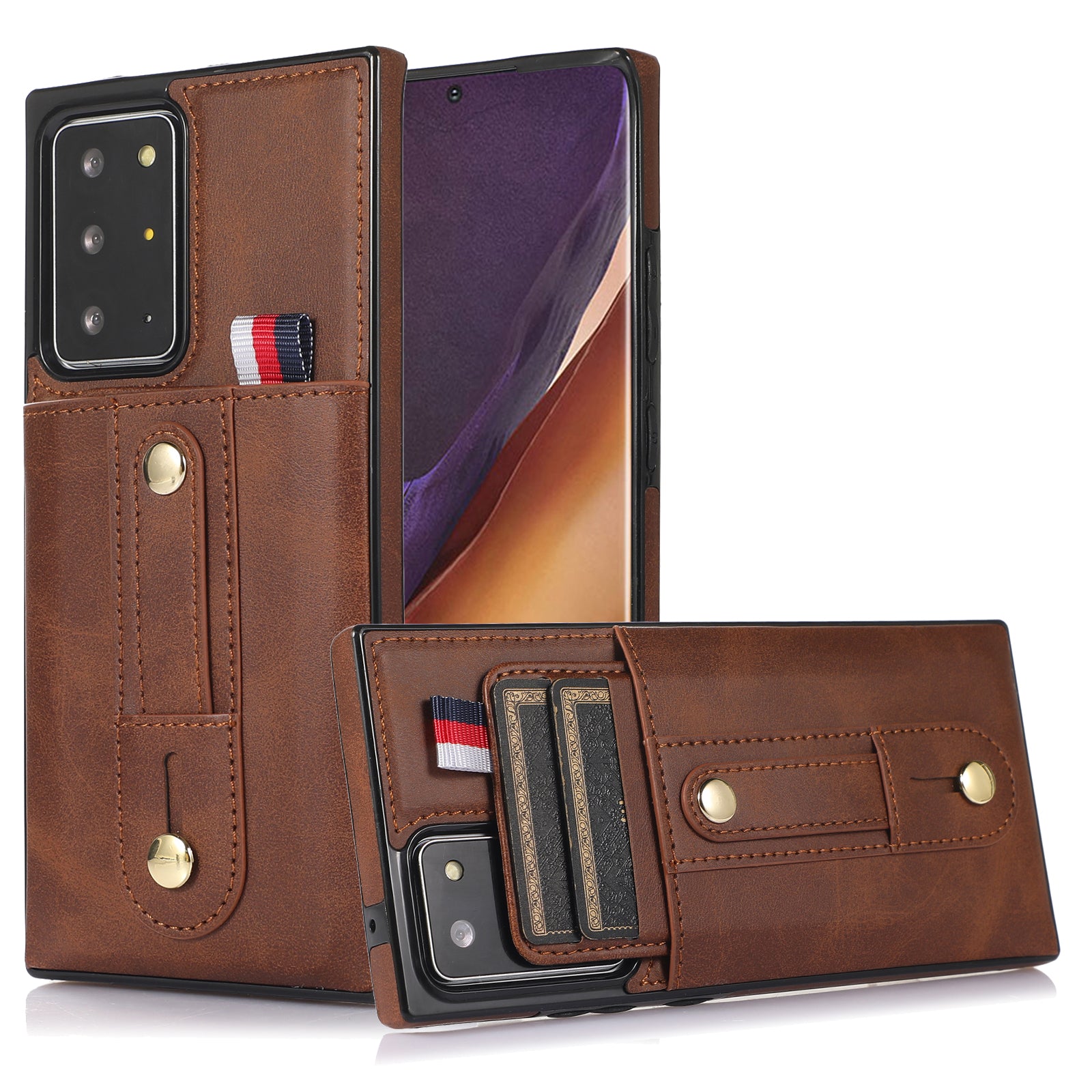 For Samsung Galaxy Note20 Ultra 5G / Note20 Ultra Cell Phone Case Anti-drop Kickstand Cover with Card Holder - Brown