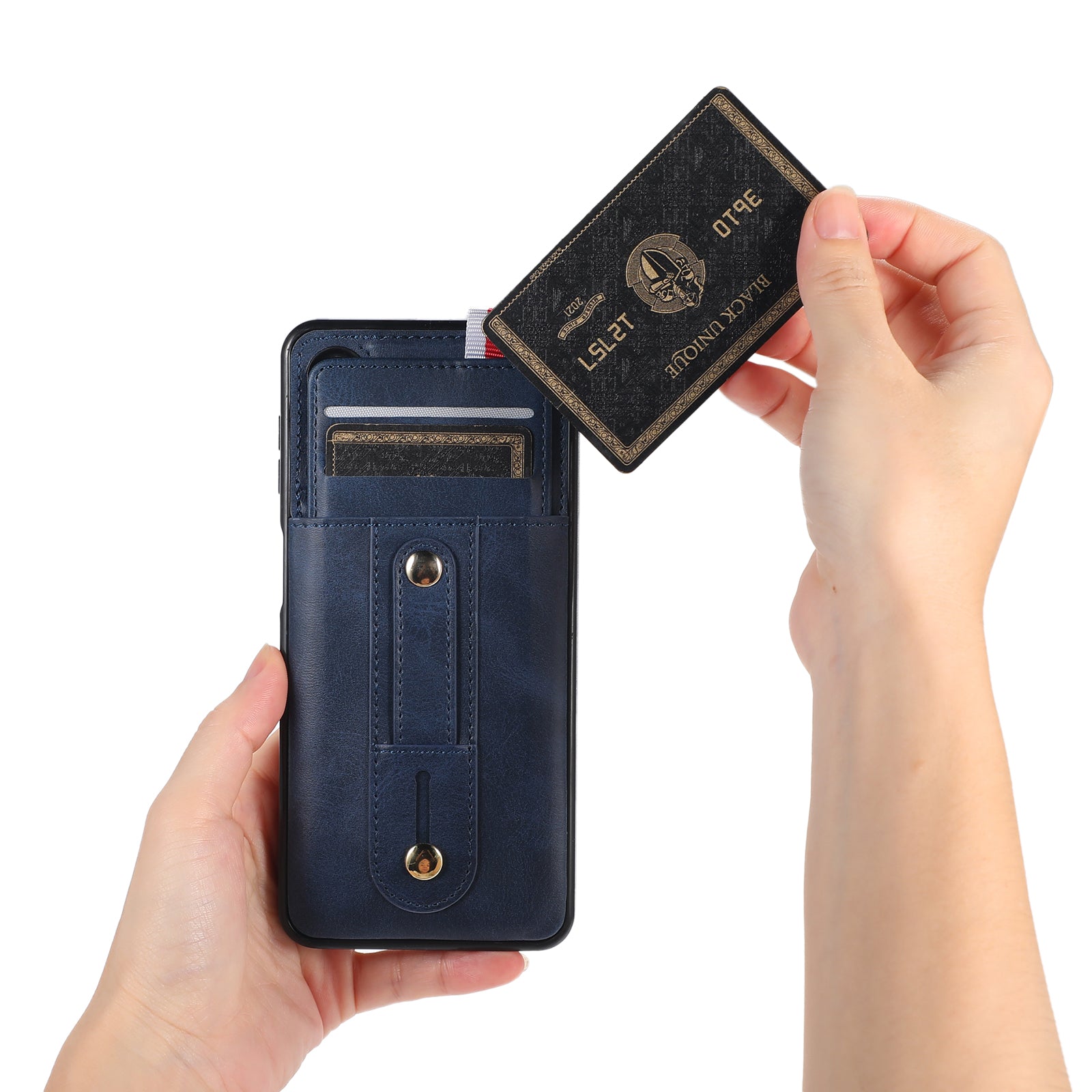 For Samsung Galaxy A53 5G Cell Phone Case PU Leather+TPU Back Cover with Hidden Card Holder - Blue