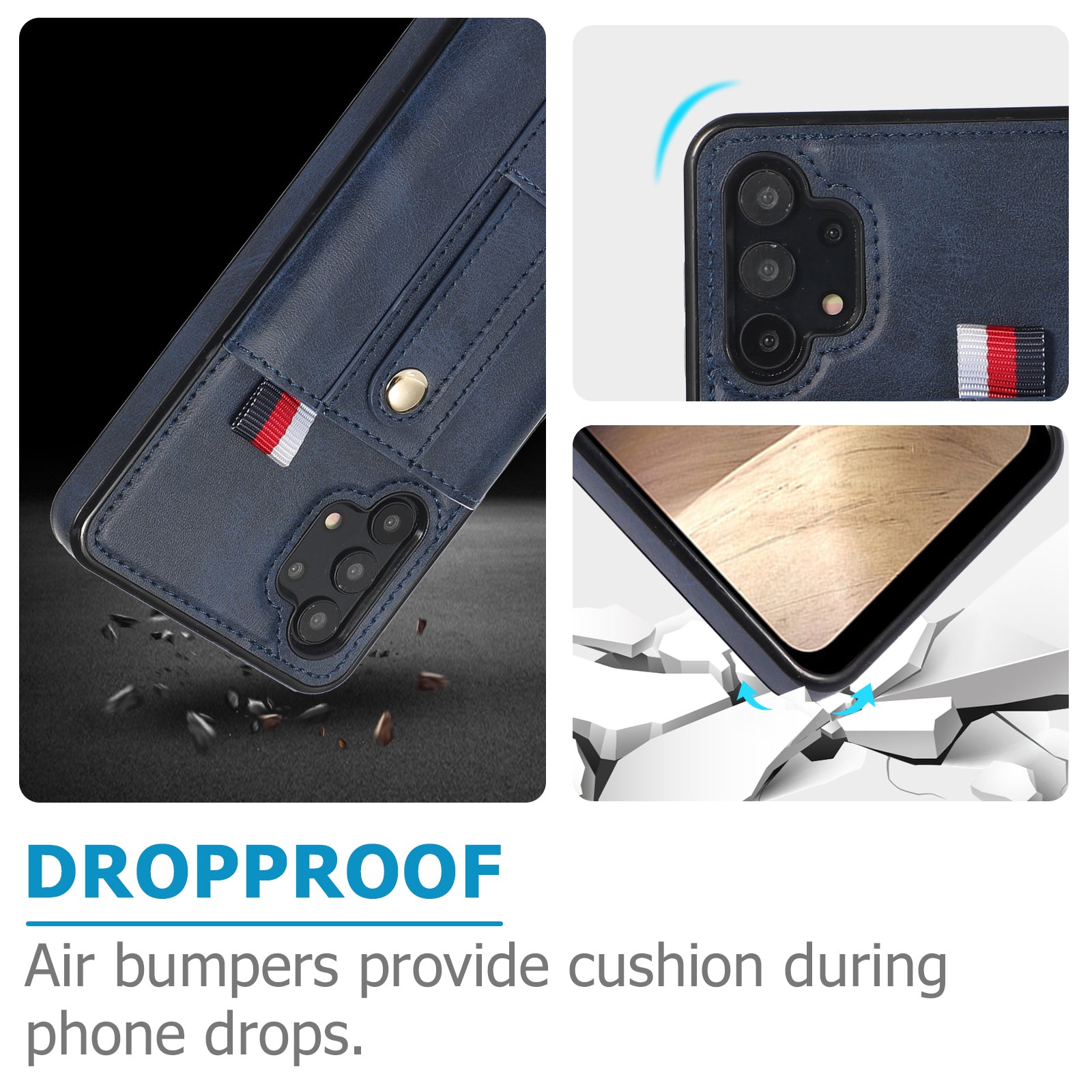 For Samsung Galaxy A53 5G Cell Phone Case PU Leather+TPU Back Cover with Hidden Card Holder - Blue