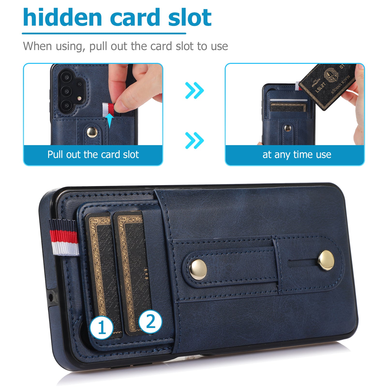 For Samsung Galaxy A53 5G Cell Phone Case PU Leather+TPU Back Cover with Hidden Card Holder - Blue