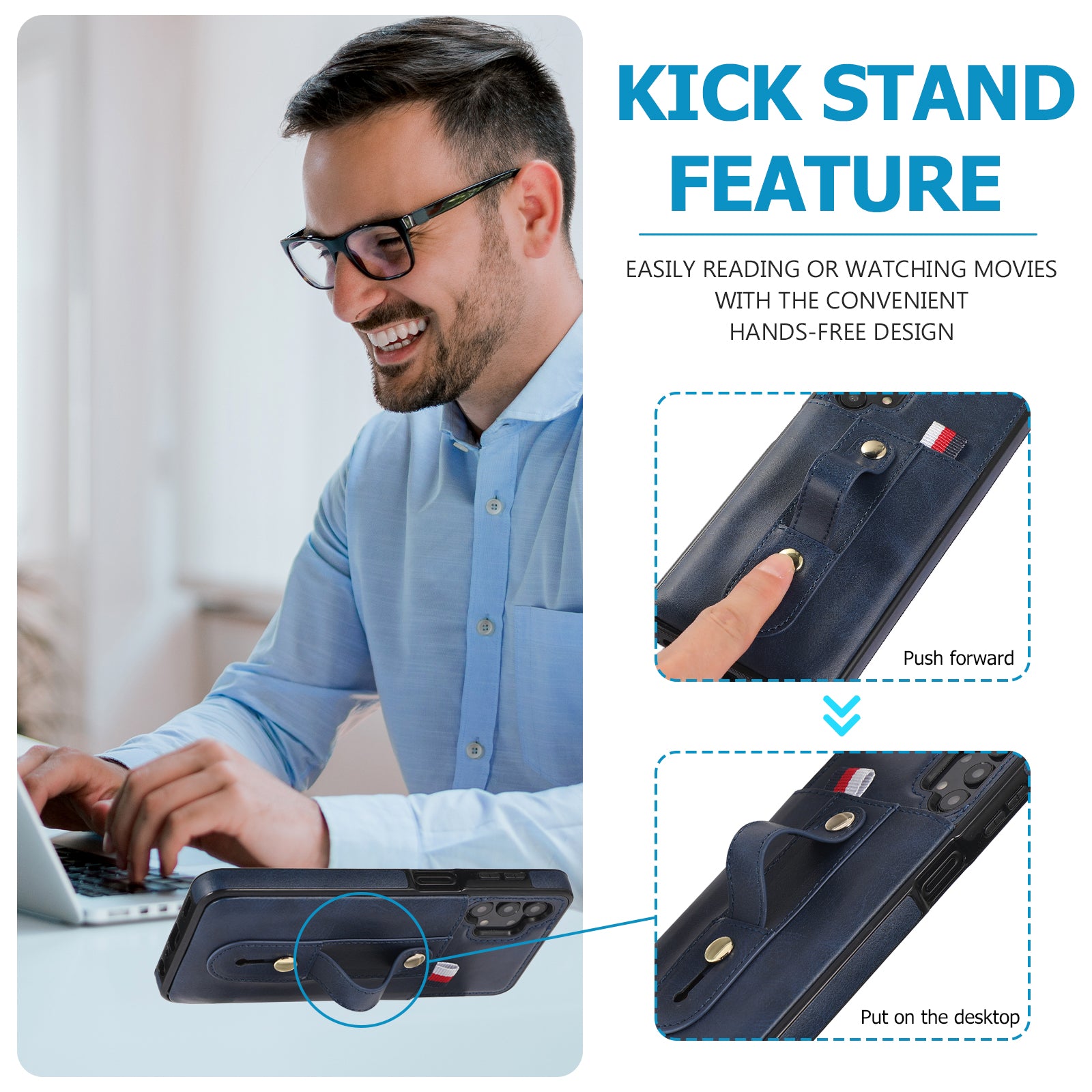 For Samsung Galaxy A53 5G Cell Phone Case PU Leather+TPU Back Cover with Hidden Card Holder - Blue