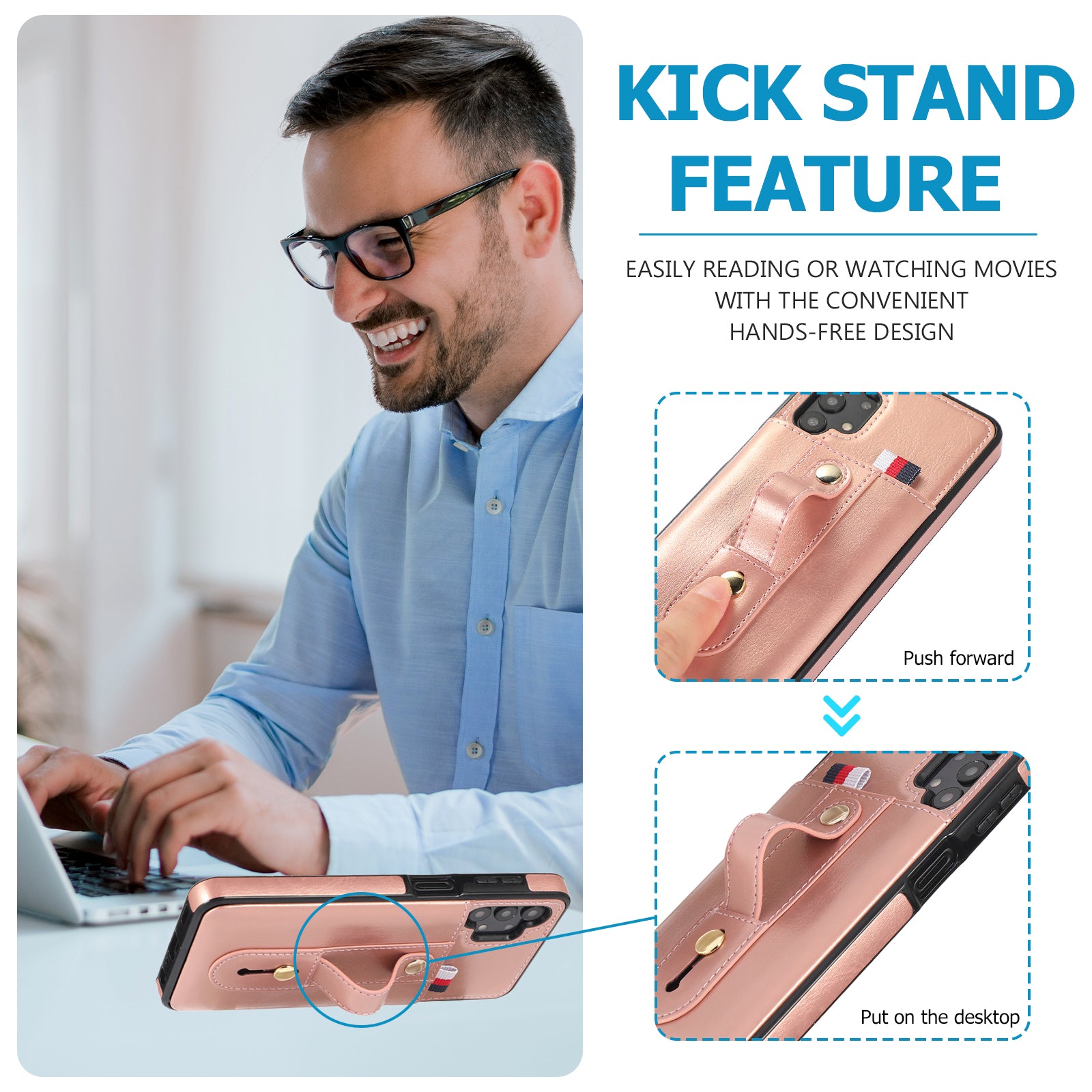 For Samsung Galaxy A52 4G / 5G / A52s 5G Phone Case PU Leather+TPU Cover with Card Slots - Rose Gold