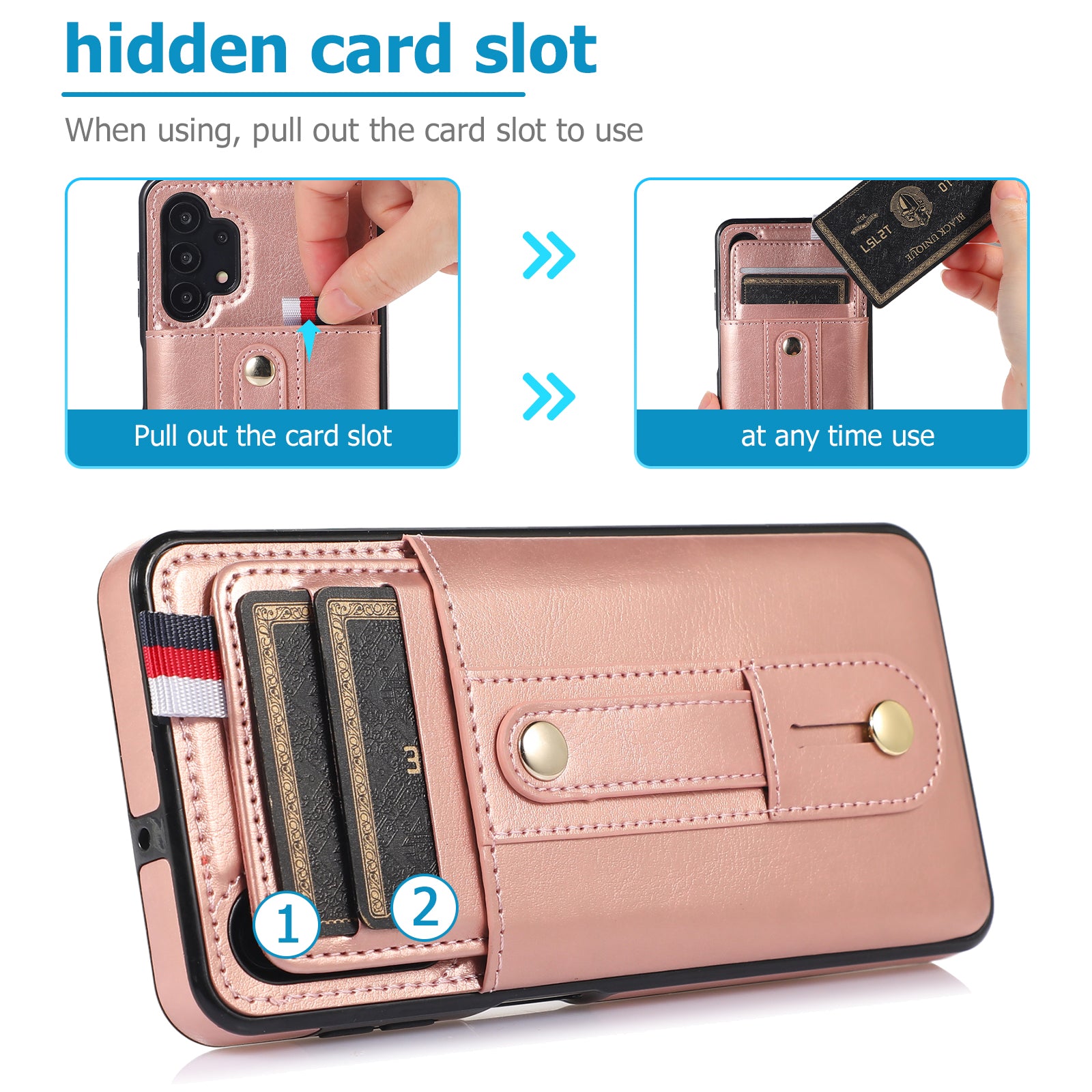 For Samsung Galaxy A52 4G / 5G / A52s 5G Phone Case PU Leather+TPU Cover with Card Slots - Rose Gold