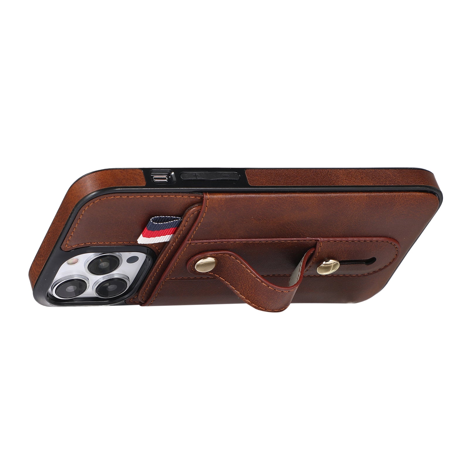 For iPhone 12 / 12 Pro 6.1 inch Cell Phone Case Retro PU Leather+TPU Cover with Retractable Strap Kickstand - Brown