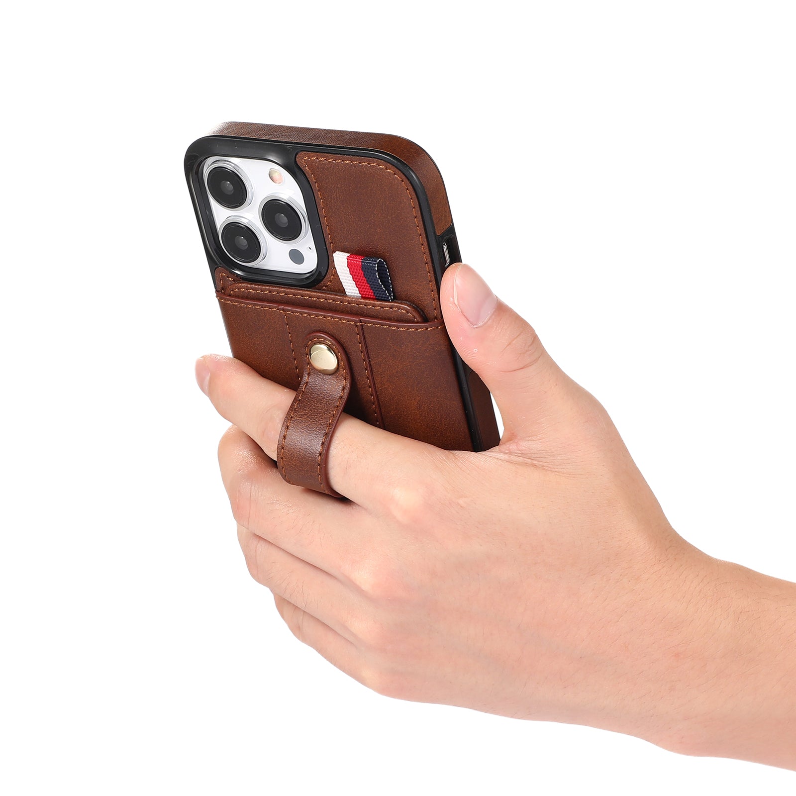 For iPhone 12 / 12 Pro 6.1 inch Cell Phone Case Retro PU Leather+TPU Cover with Retractable Strap Kickstand - Brown