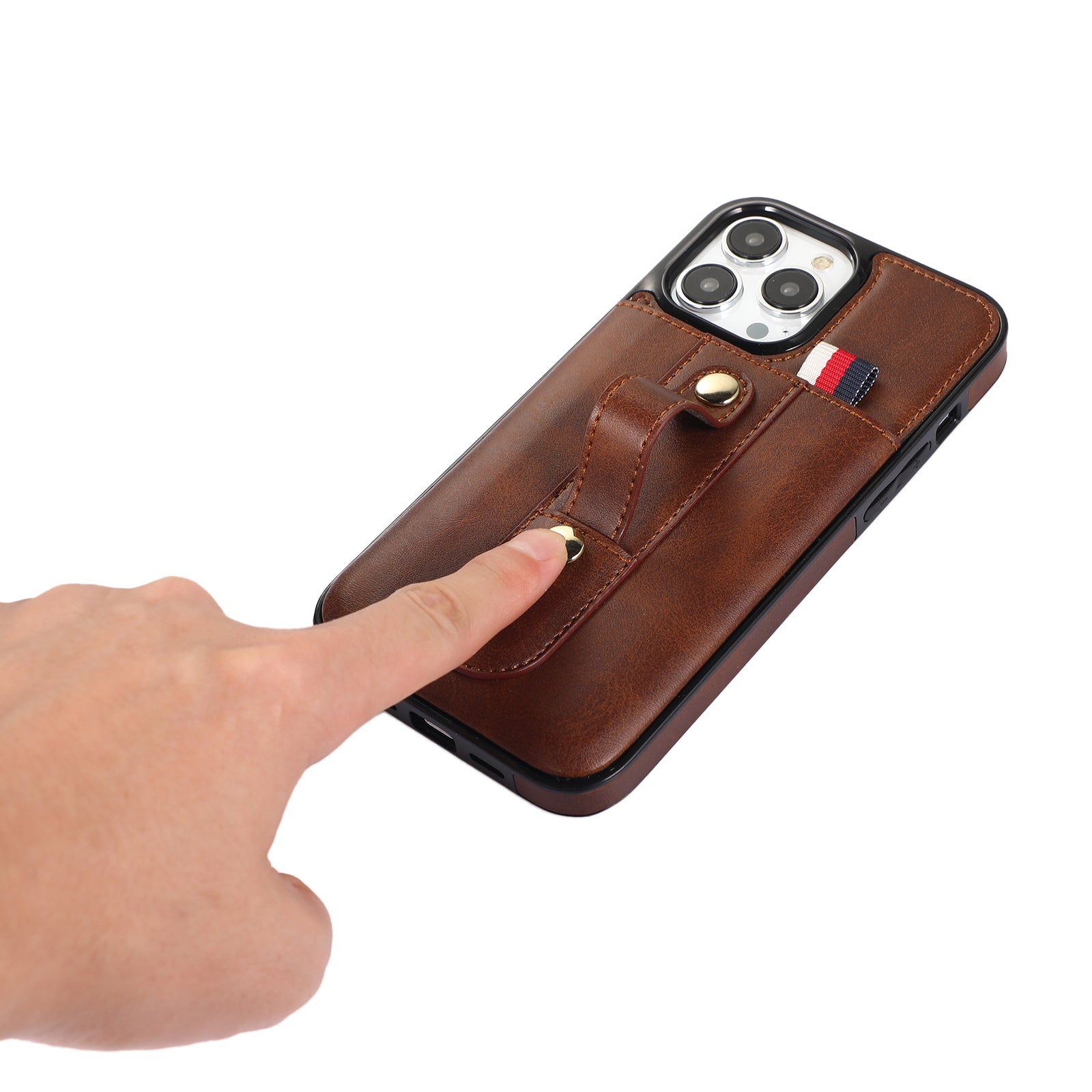 For iPhone 12 / 12 Pro 6.1 inch Cell Phone Case Retro PU Leather+TPU Cover with Retractable Strap Kickstand - Brown