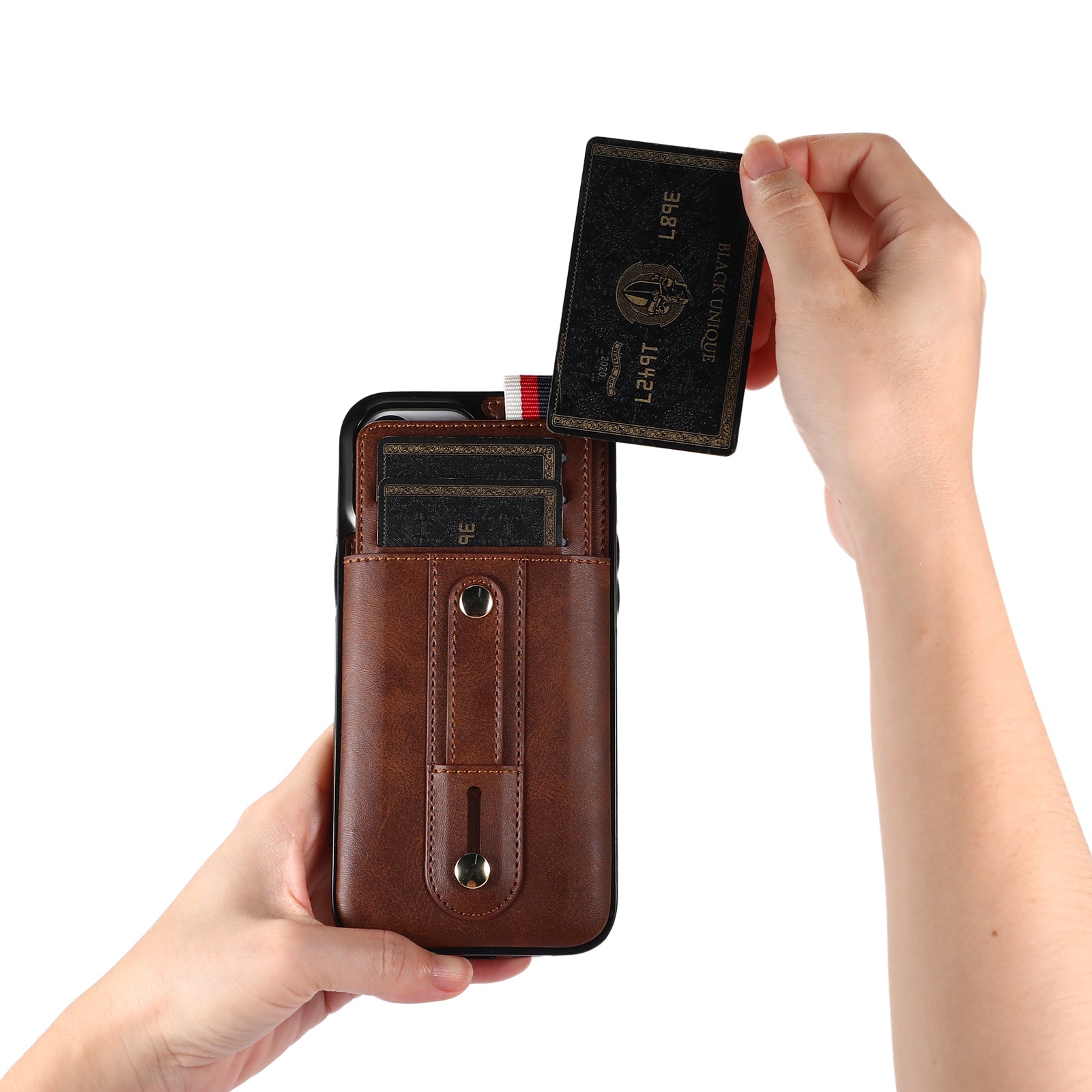 For iPhone 12 / 12 Pro 6.1 inch Cell Phone Case Retro PU Leather+TPU Cover with Retractable Strap Kickstand - Brown