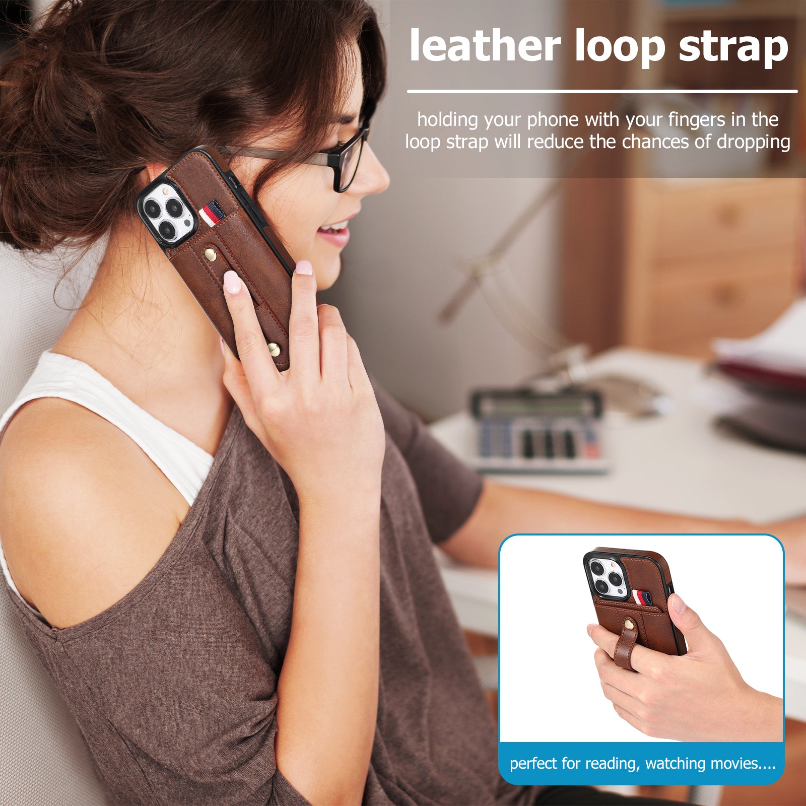 For iPhone 12 / 12 Pro 6.1 inch Cell Phone Case Retro PU Leather+TPU Cover with Retractable Strap Kickstand - Brown