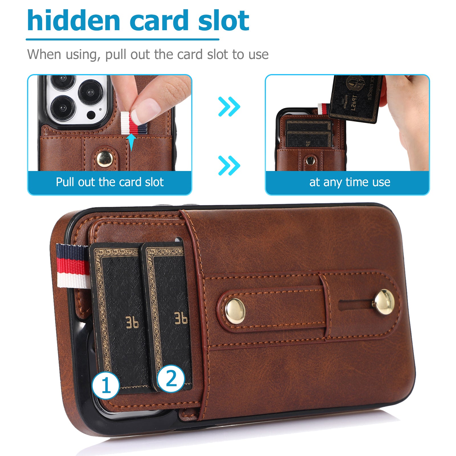 For iPhone 12 / 12 Pro 6.1 inch Cell Phone Case Retro PU Leather+TPU Cover with Retractable Strap Kickstand - Brown