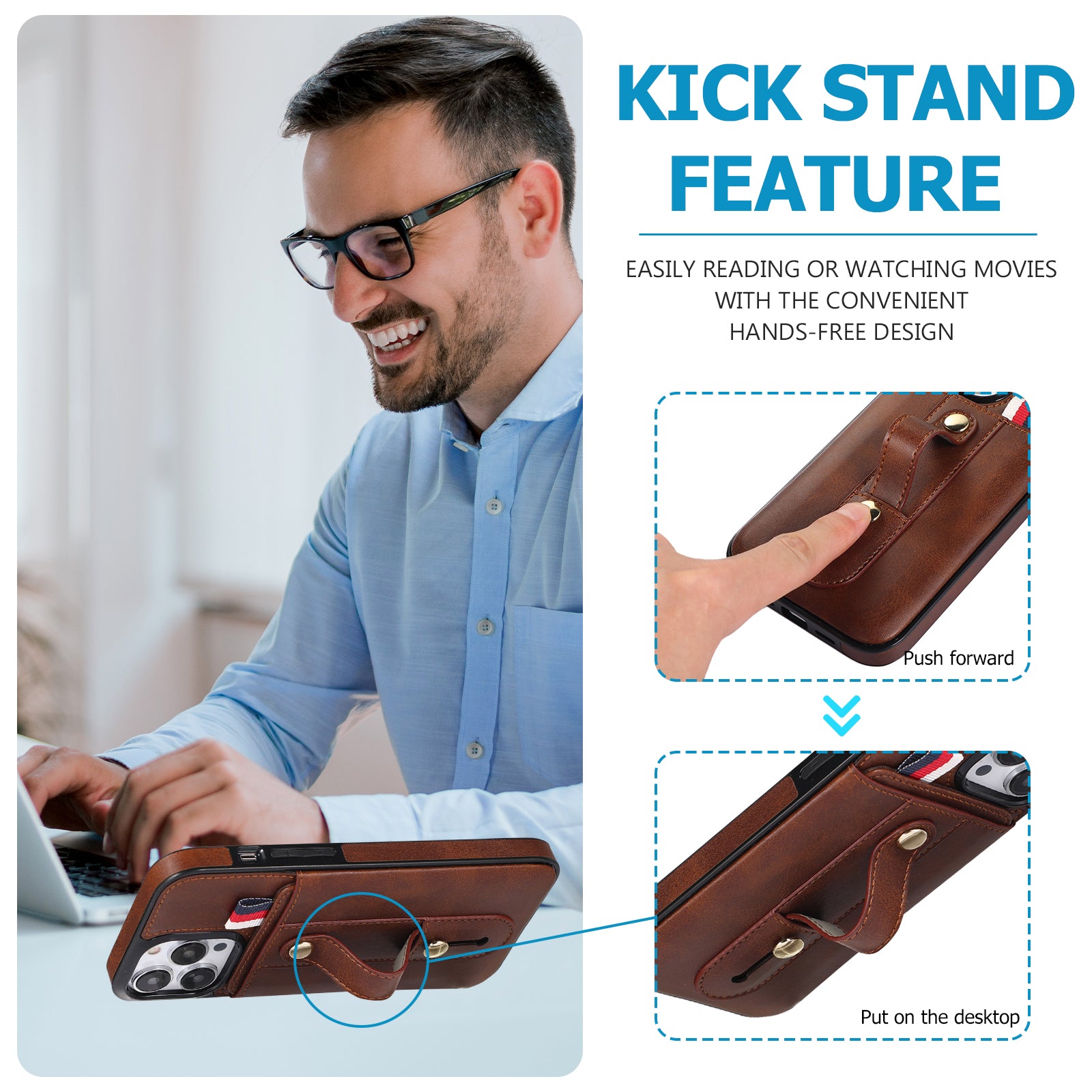 For iPhone 12 / 12 Pro 6.1 inch Cell Phone Case Retro PU Leather+TPU Cover with Retractable Strap Kickstand - Brown