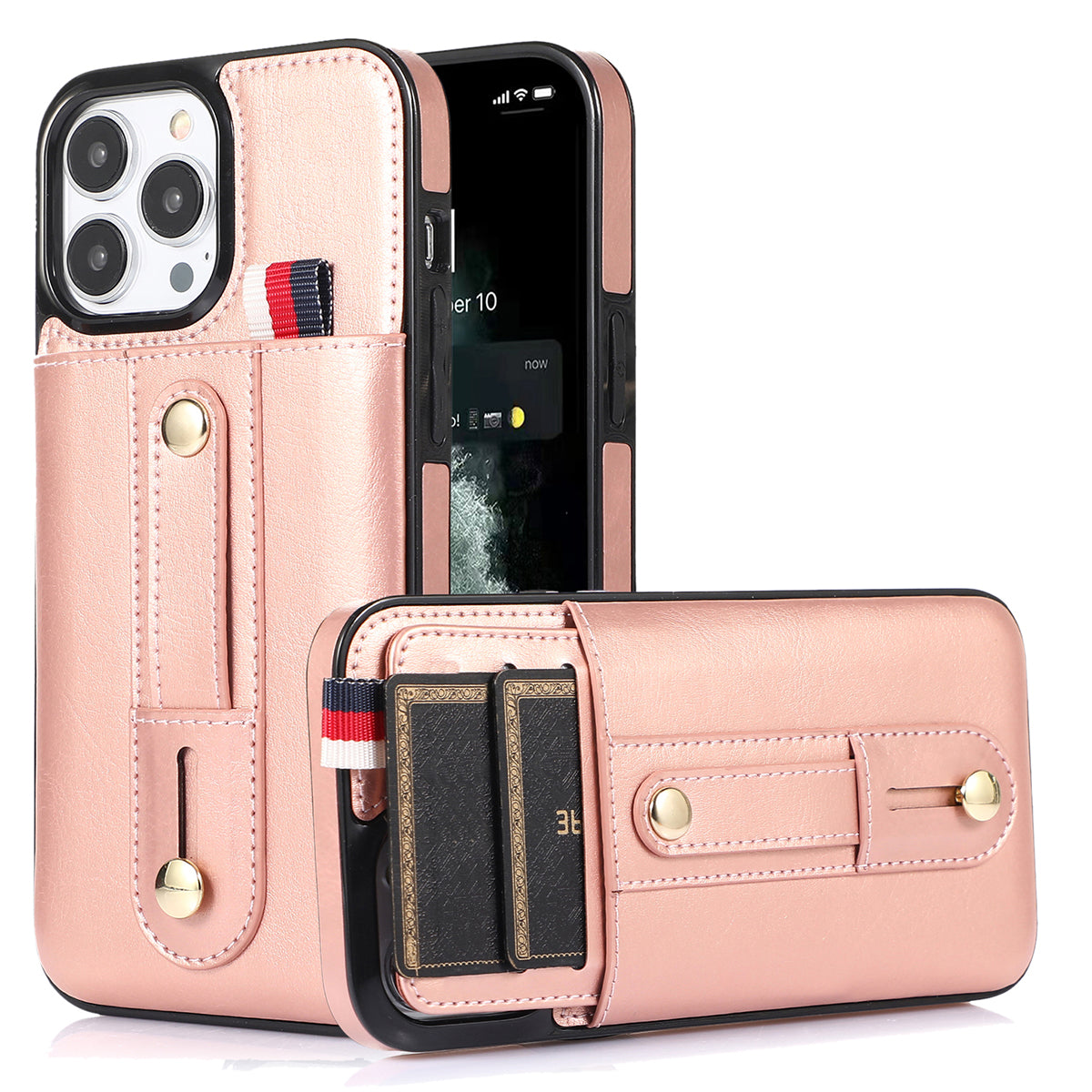 For iPhone 12 / 12 Pro 6.1 inch Cell Phone Case Retro PU Leather+TPU Cover with Retractable Strap Kickstand - Brown