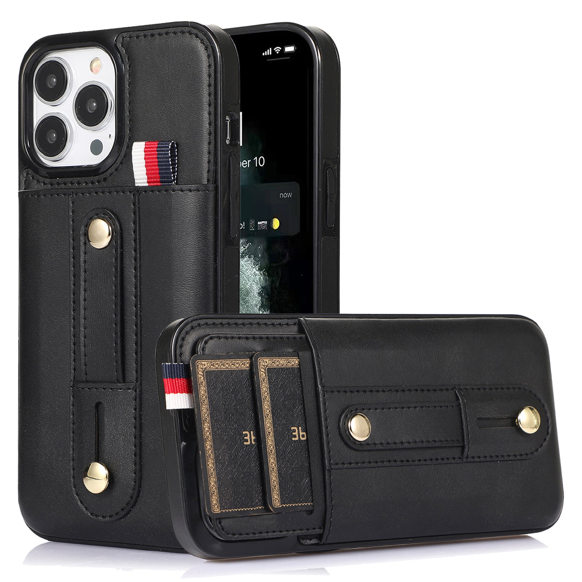 For iPhone 12 / 12 Pro 6.1 inch Cell Phone Case Retro PU Leather+TPU Cover with Retractable Strap Kickstand - Brown
