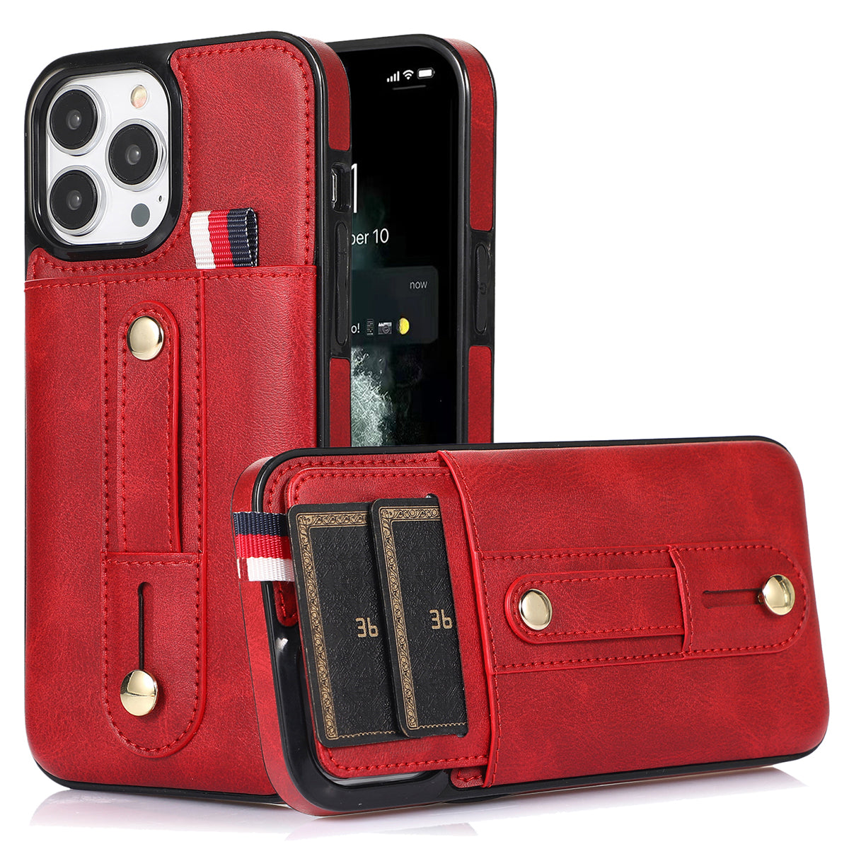 For iPhone 12 / 12 Pro 6.1 inch Cell Phone Case Retro PU Leather+TPU Cover with Retractable Strap Kickstand - Brown