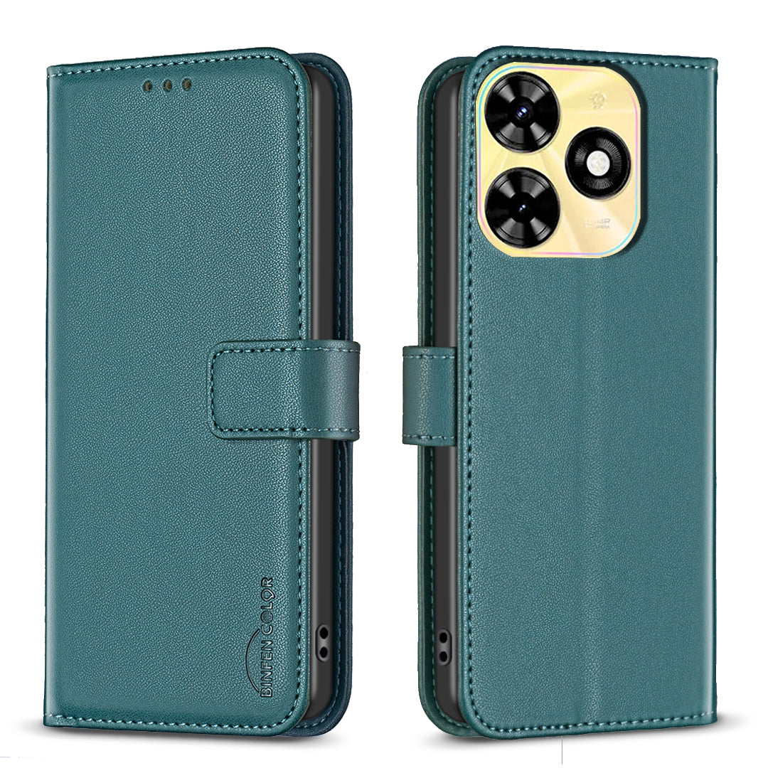 BINFEN COLOR BF17 For Transsion Infinix Smart 8 4G Leather Cover Viewing Stand Wallet Phone Case - Green