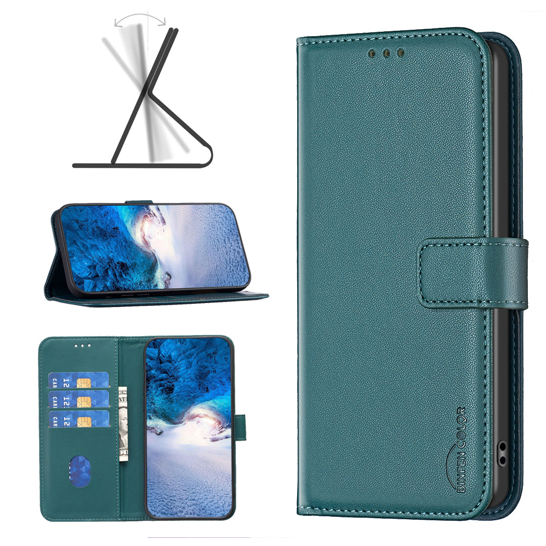 BINFEN COLOR BF17 For Transsion Infinix Smart 8 4G Leather Cover Viewing Stand Wallet Phone Case - Green