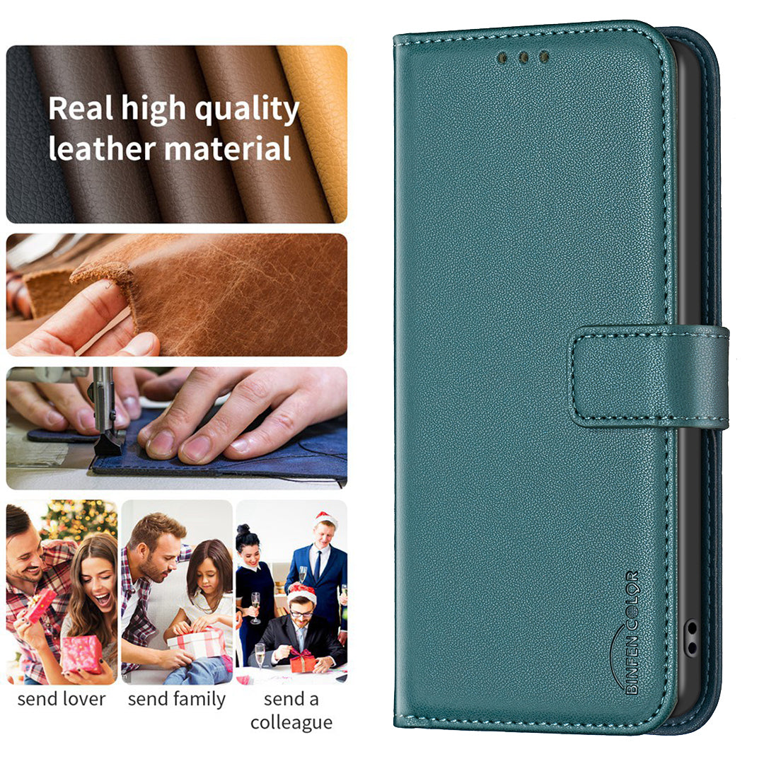 BINFEN COLOR BF17 For Transsion Infinix Smart 8 4G Leather Cover Viewing Stand Wallet Phone Case - Green