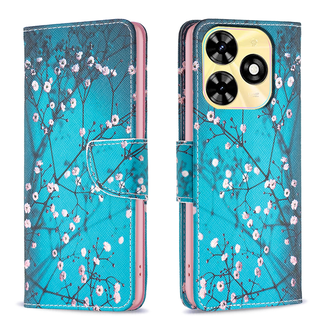 For Transsion Infinix Smart 8 4G Pattern Leather Flip Phone Case Wallet Cover - Plum Blossom
