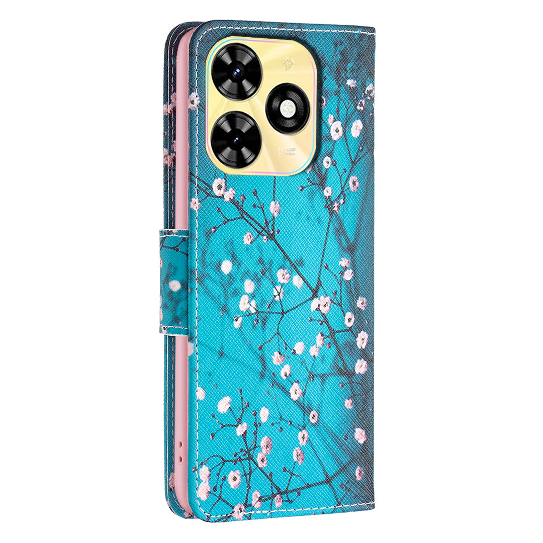 For Transsion Infinix Smart 8 4G Pattern Leather Flip Phone Case Wallet Cover - Plum Blossom