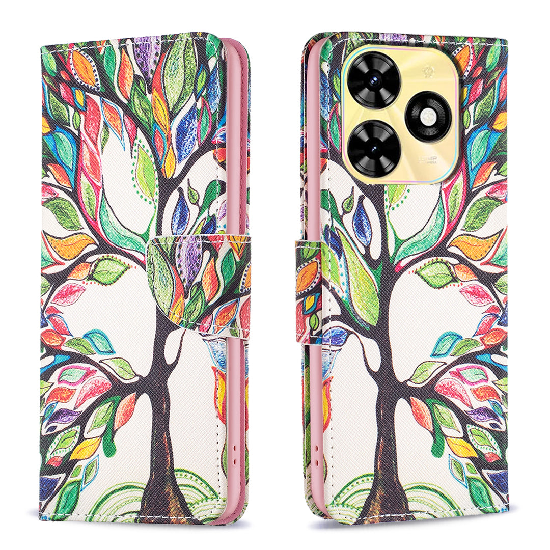For Transsion Infinix Smart 8 4G Pattern Leather Flip Phone Case Wallet Cover - Plum Blossom