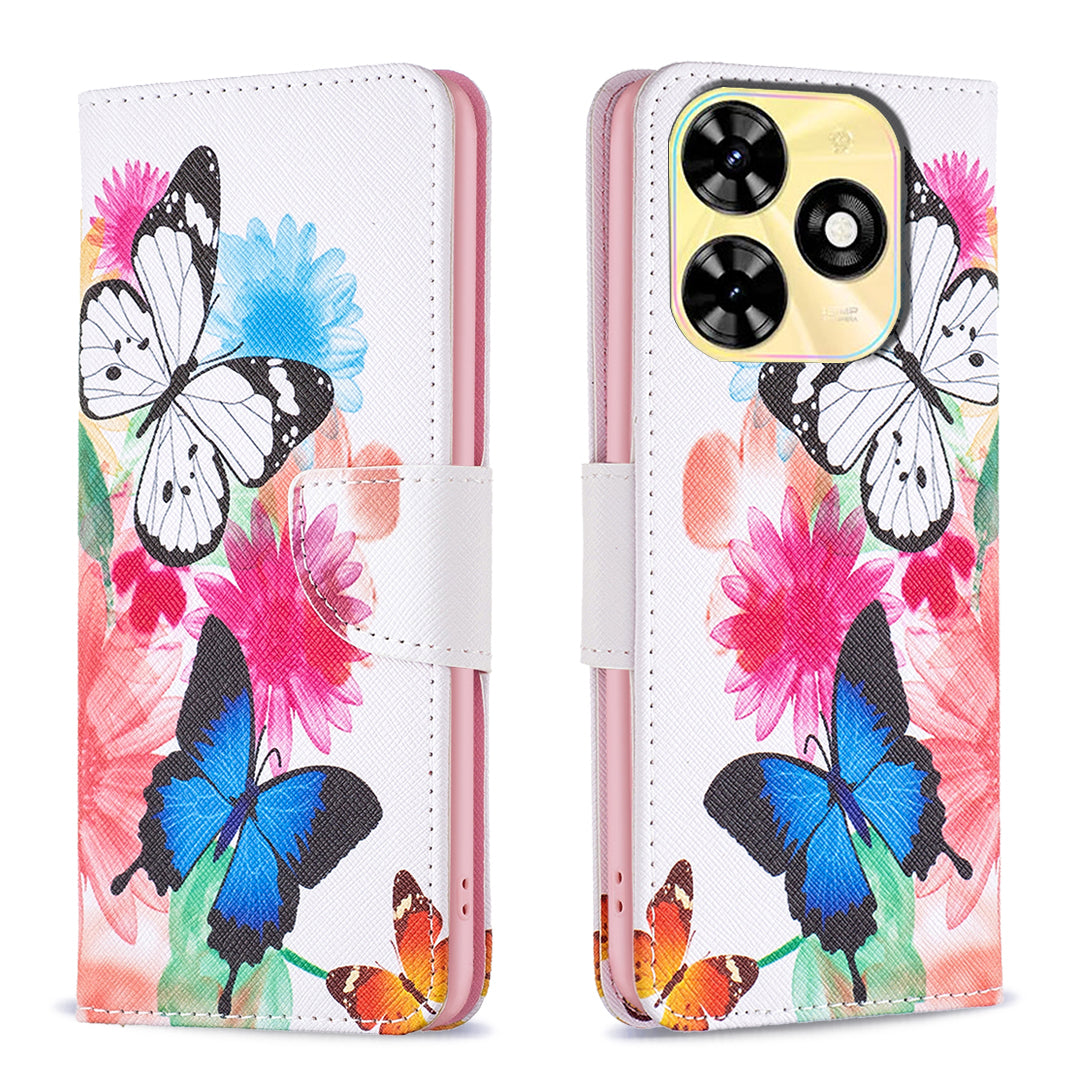 For Transsion Infinix Smart 8 4G Pattern Leather Flip Phone Case Wallet Cover - Plum Blossom