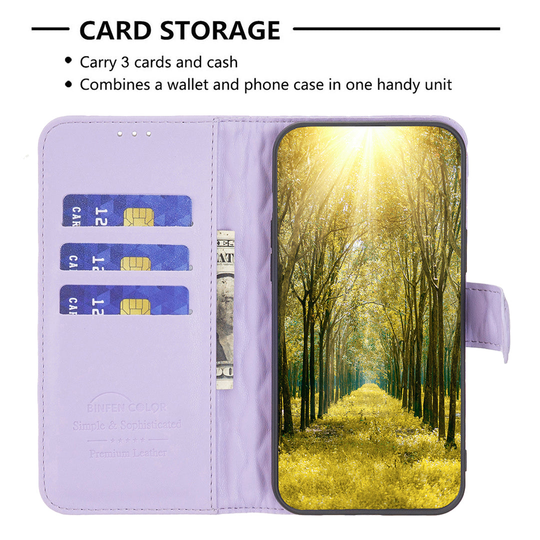 BINFEN COLOR BF Style-14 For Transsion Infinix Smart 8 4G Wallet Leather Case Rhombus Grid Pattern - Purple