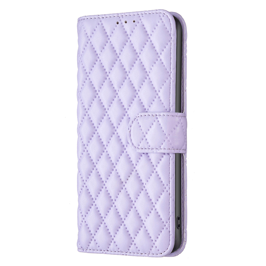 BINFEN COLOR BF Style-14 For Transsion Infinix Smart 8 4G Wallet Leather Case Rhombus Grid Pattern - Purple