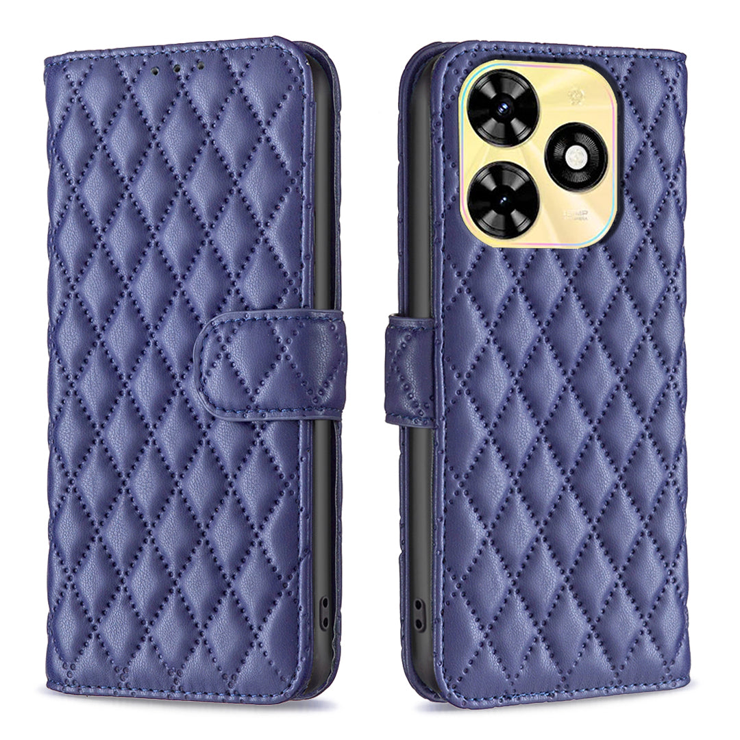 BINFEN COLOR BF Style-14 For Transsion Infinix Smart 8 4G Wallet Leather Case Rhombus Grid Pattern - Purple