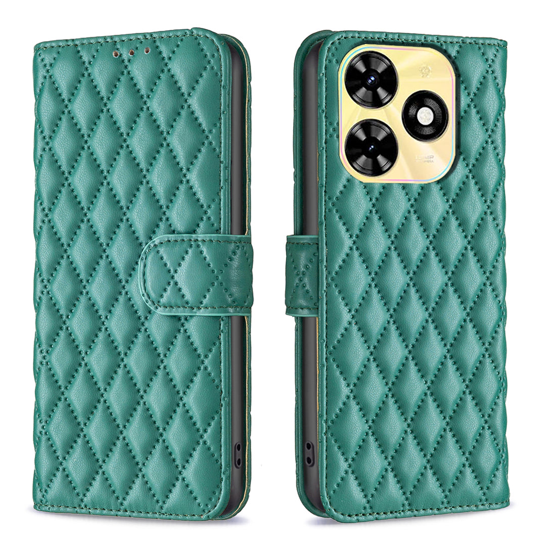 BINFEN COLOR BF Style-14 For Transsion Infinix Smart 8 4G Wallet Leather Case Rhombus Grid Pattern - Purple
