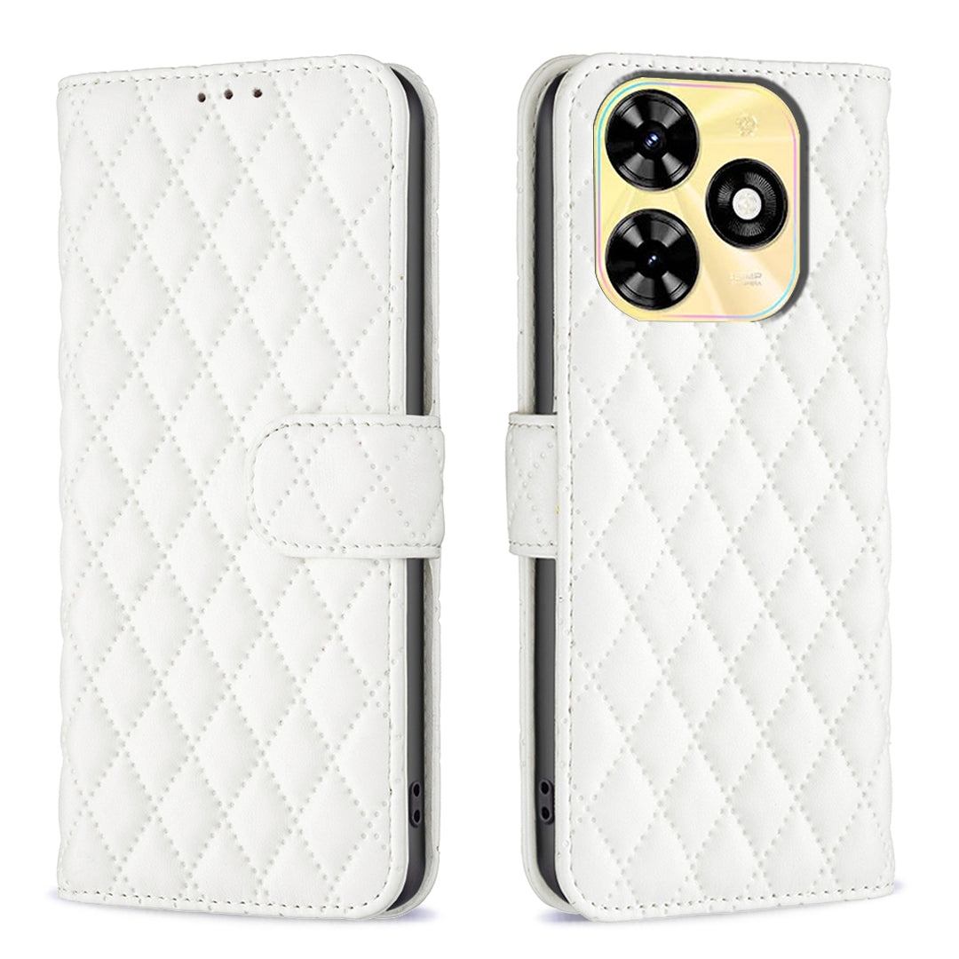 BINFEN COLOR BF Style-14 For Transsion Infinix Smart 8 4G Wallet Leather Case Rhombus Grid Pattern - Purple