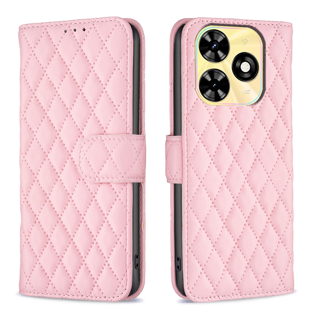 BINFEN COLOR BF Style-14 For Transsion Infinix Smart 8 4G Wallet Leather Case Rhombus Grid Pattern - Purple