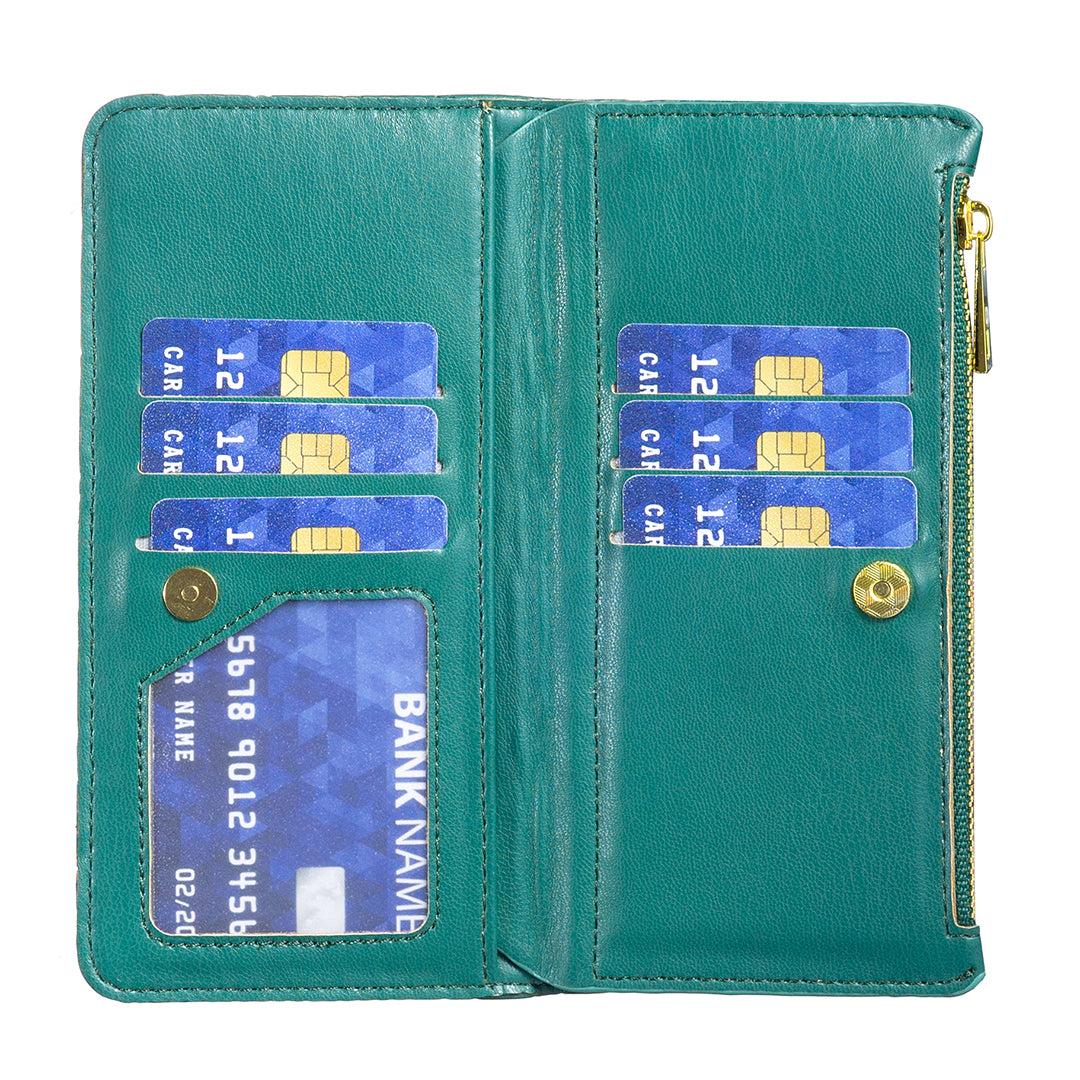 BINFEN COLOR BF Style-15 For Honor X9b 5G / Magic6 Lite 5G Phone Case Zipper Pocket Wallet Flip Cover - Green