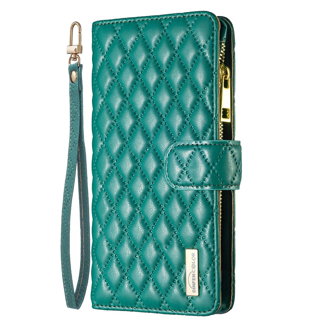BINFEN COLOR BF Style-15 For Honor X9b 5G / Magic6 Lite 5G Phone Case Zipper Pocket Wallet Flip Cover - Green