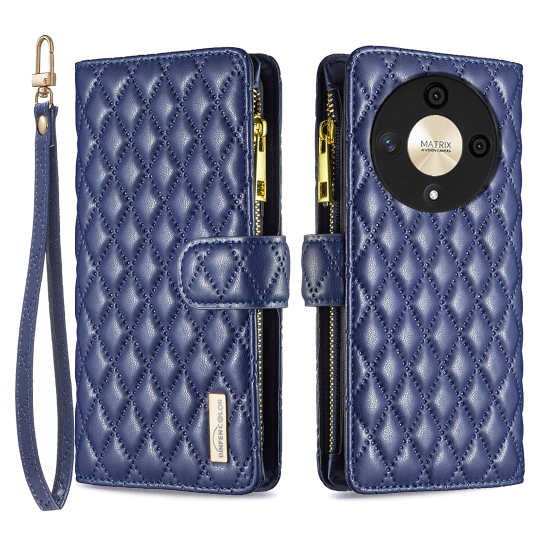 BINFEN COLOR BF Style-15 For Honor X9b 5G / Magic6 Lite 5G Phone Case Zipper Pocket Wallet Flip Cover - Green