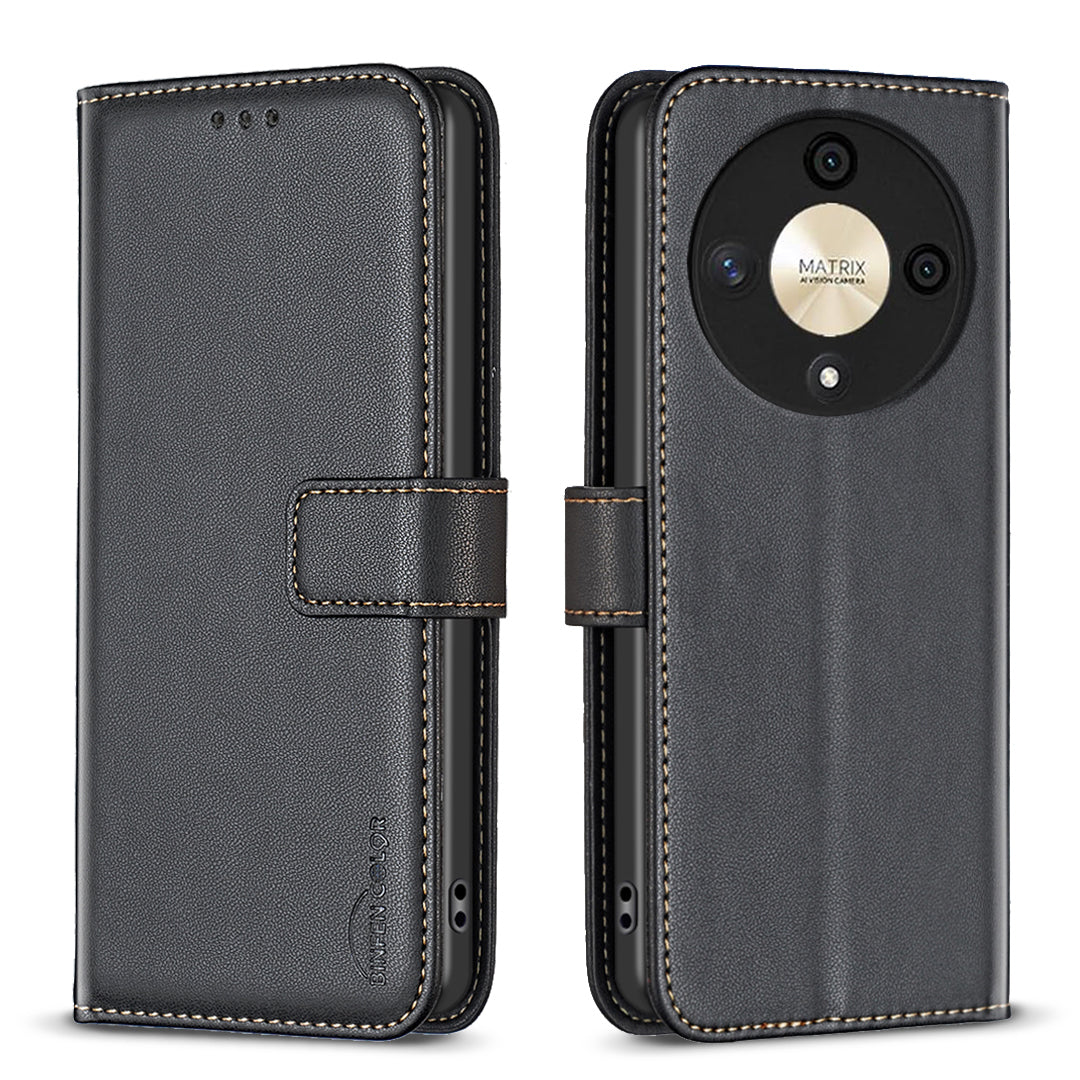 BINFEN COLOR BF17 For Honor X9b 5G / Magic6 Lite 5G Leather Case Wallet Protective Cover - Dark Purple