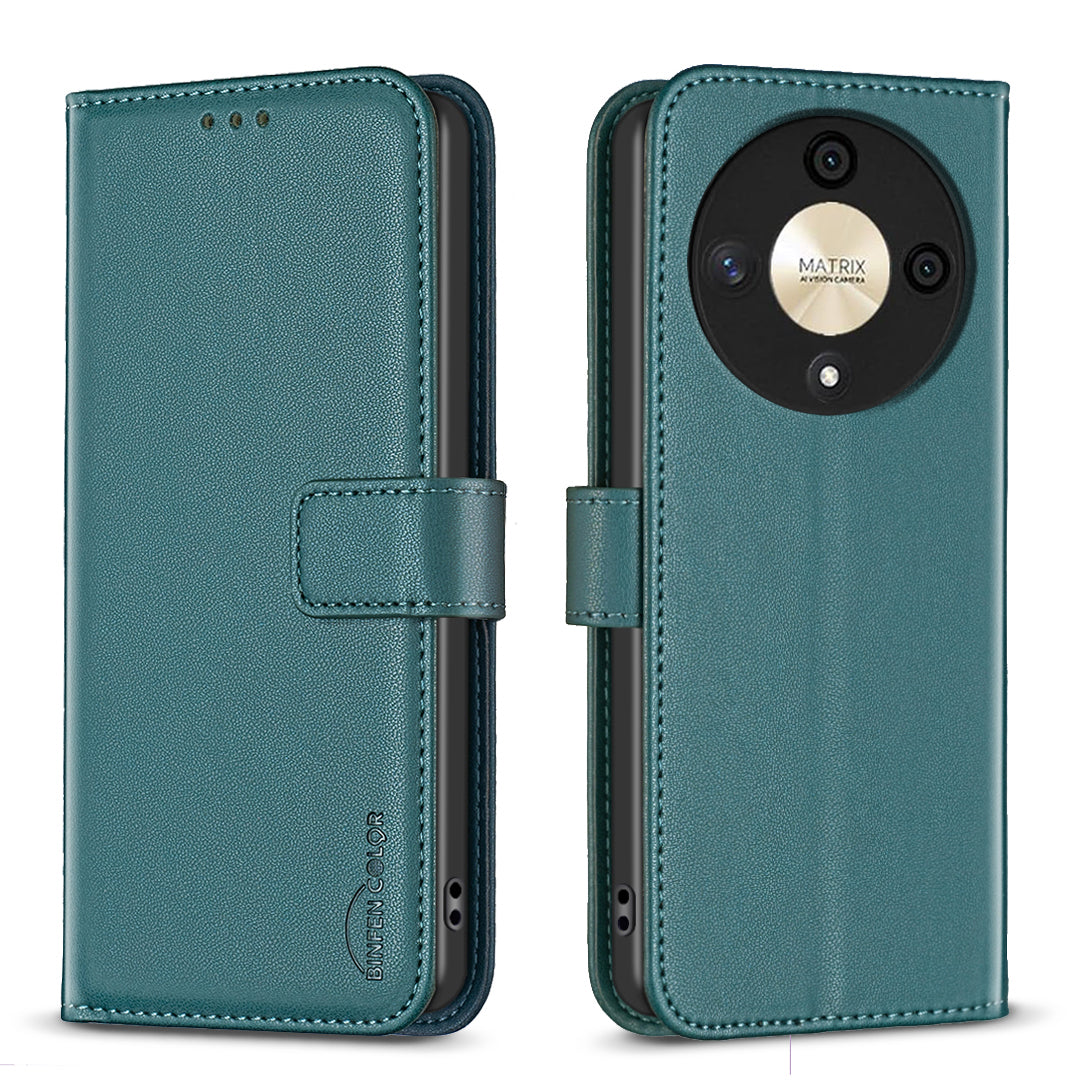 BINFEN COLOR BF17 For Honor X9b 5G / Magic6 Lite 5G Leather Case Wallet Protective Cover - Dark Purple
