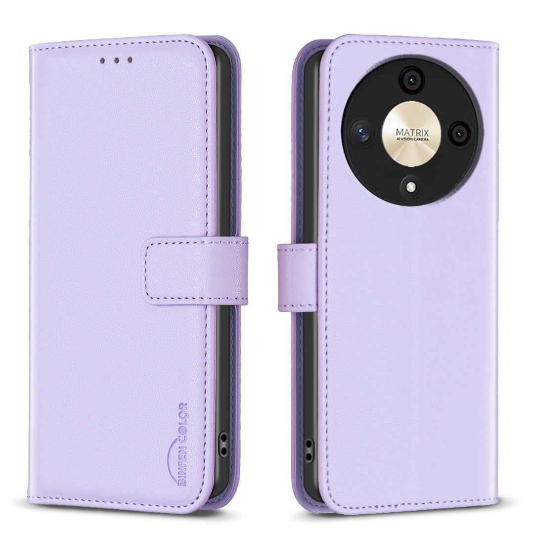 BINFEN COLOR BF17 For Honor X9b 5G / Magic6 Lite 5G Leather Case Wallet Protective Cover - Dark Purple