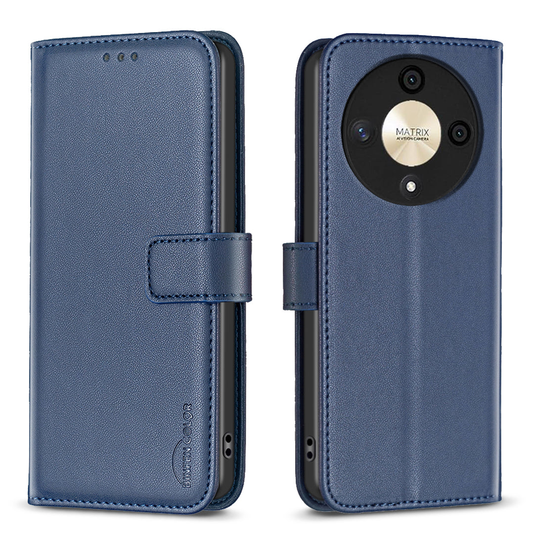 BINFEN COLOR BF17 For Honor X9b 5G / Magic6 Lite 5G Leather Case Wallet Protective Cover - Dark Purple