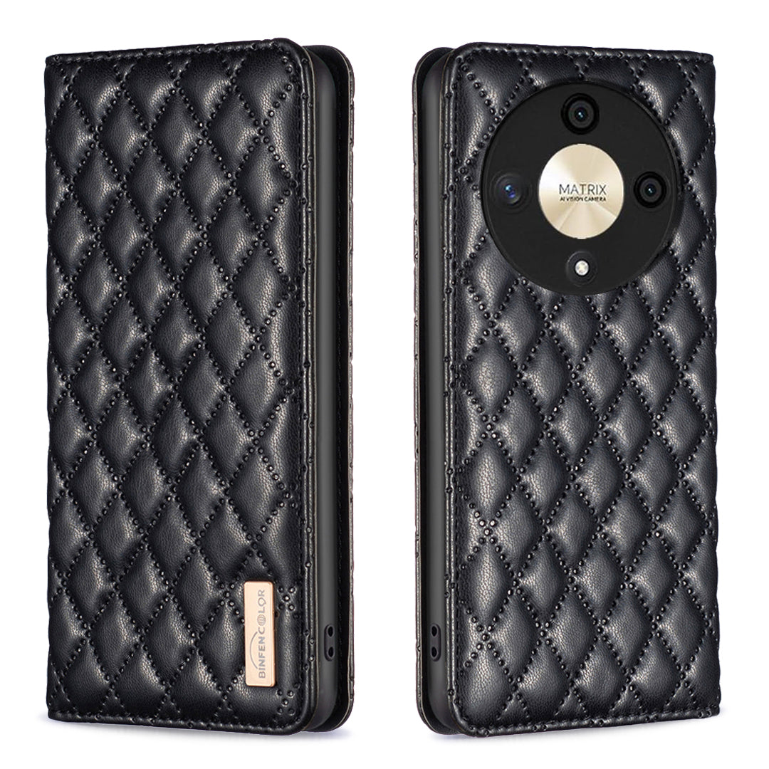 BINFEN COLOR BF Style-16 For Honor X9b 5G / Magic6 Lite 5G Leather Case Card Slot Stand Phone Cover - Black