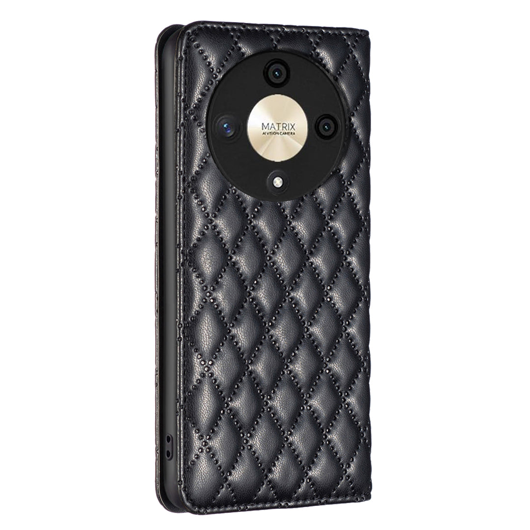 BINFEN COLOR BF Style-16 For Honor X9b 5G / Magic6 Lite 5G Leather Case Card Slot Stand Phone Cover - Black