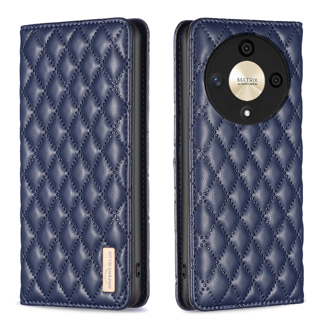 BINFEN COLOR BF Style-16 For Honor X9b 5G / Magic6 Lite 5G Leather Case Card Slot Stand Phone Cover - Black