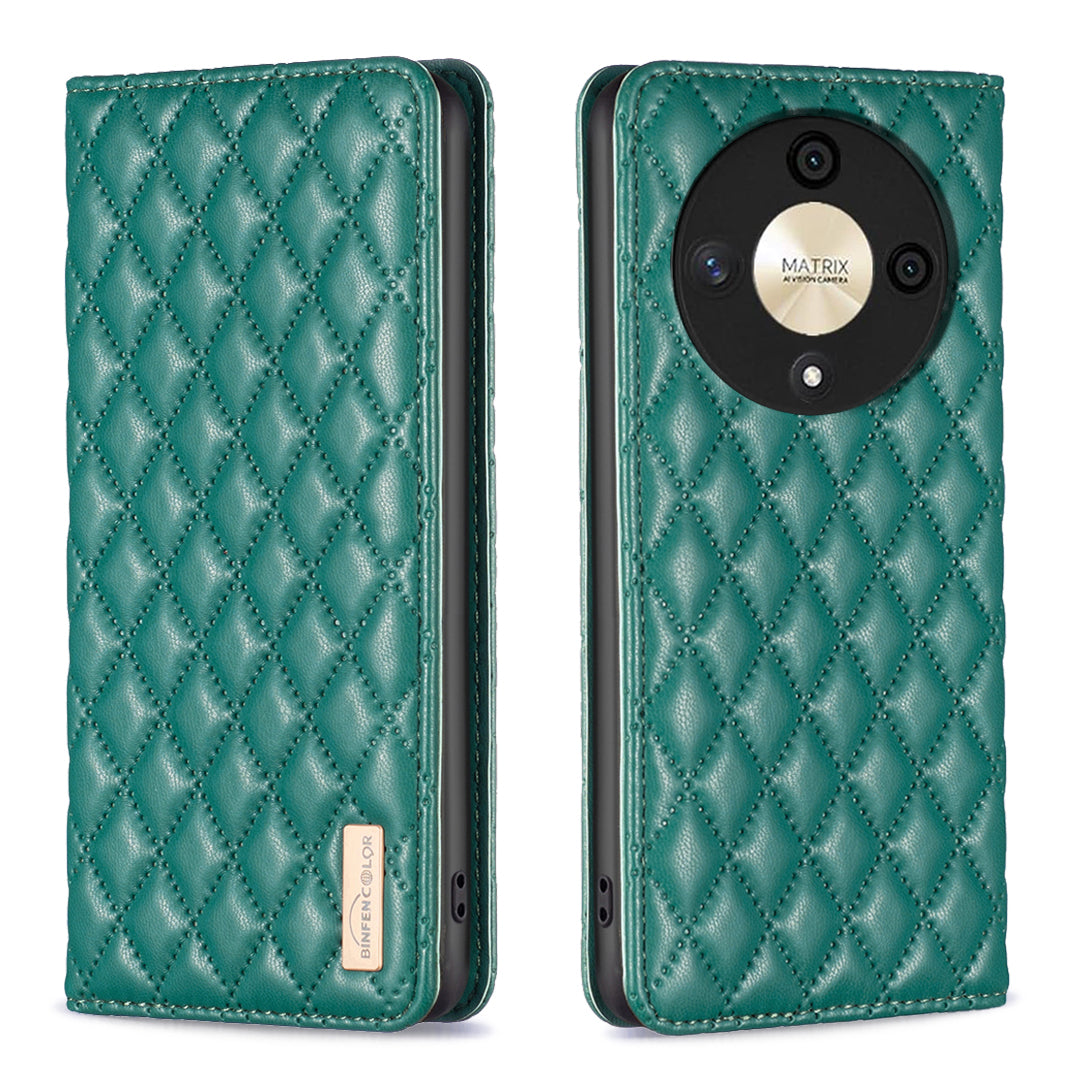 BINFEN COLOR BF Style-16 For Honor X9b 5G / Magic6 Lite 5G Leather Case Card Slot Stand Phone Cover - Black